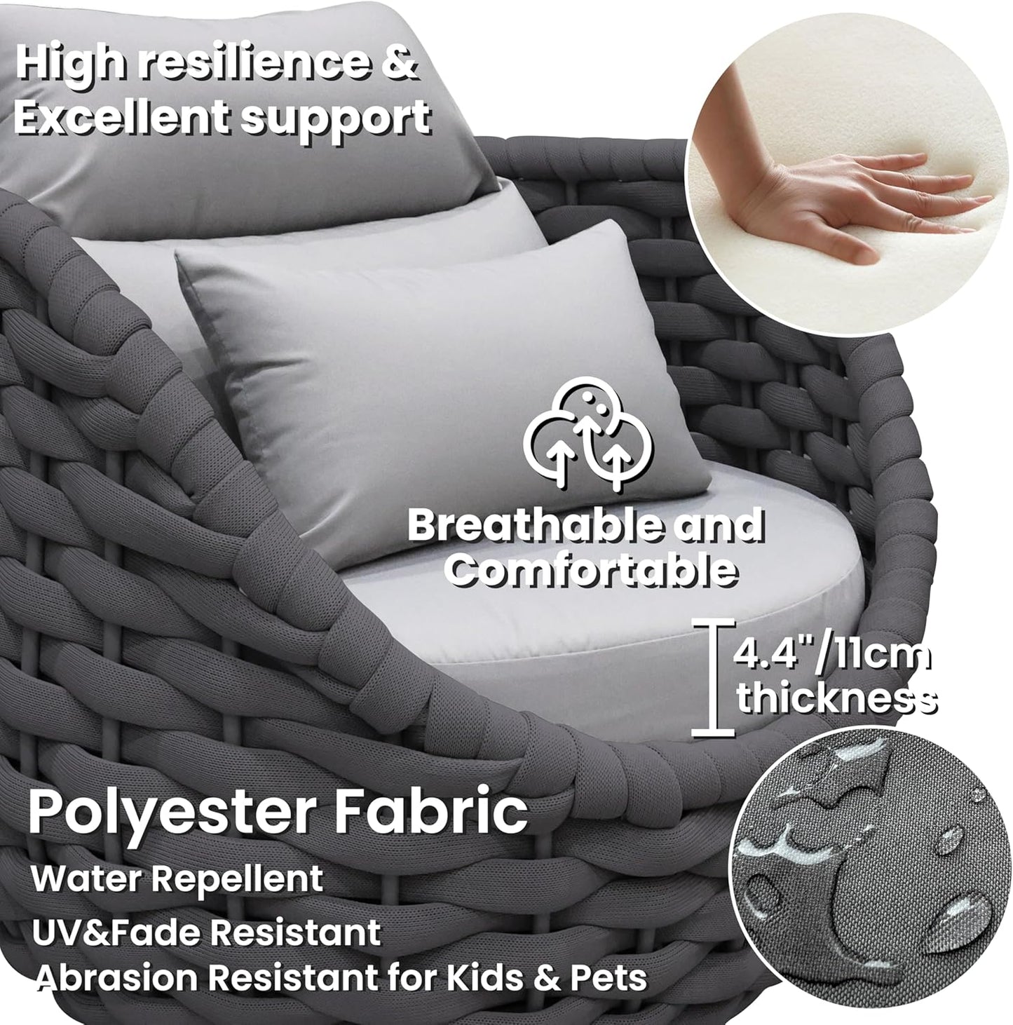 3 Pieces Woven Rope Patio Furniture Sofa Sets: Aluminum Outdoor Conversation Set of 2 - Assembled Modern Cushions Couch Armchair Table Set - All Weather for Indoor Deck Porch Pool Hotel