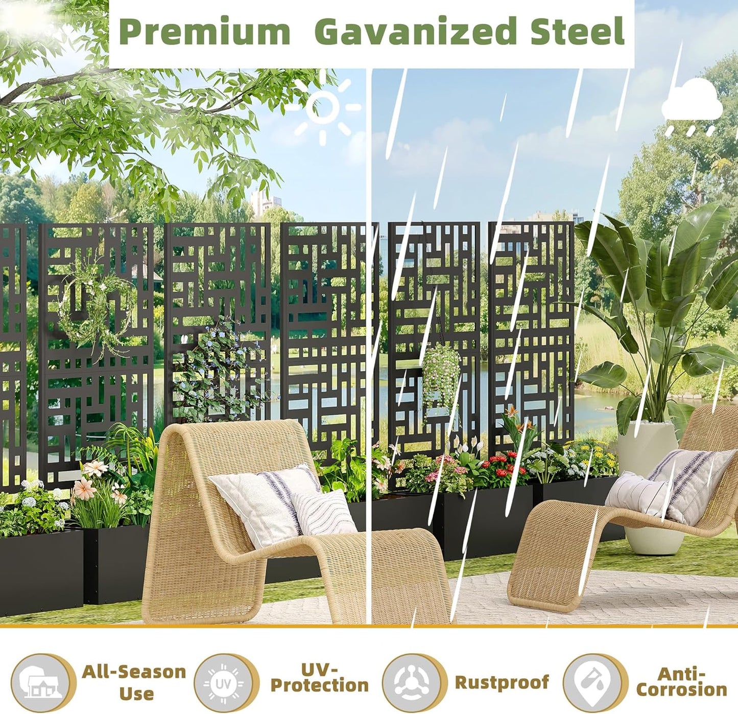 Casaphoria Metal Raised Garden Bed with Trellis and Wheels, 59"x30"x12" Planter Box for Climbing Plants, Vegetables & Vines, Features Drainage Holes and Privacy Screen (Black-Helen)