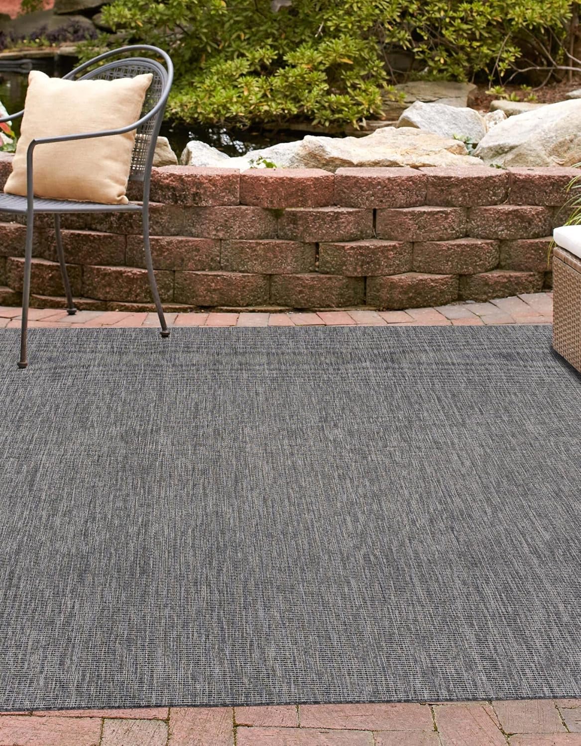 Unique Loom Collection Casual Transitional Solid Heathered Indoor/Outdoor Flatweave Area Rug (13' Square, Black/Ivory)