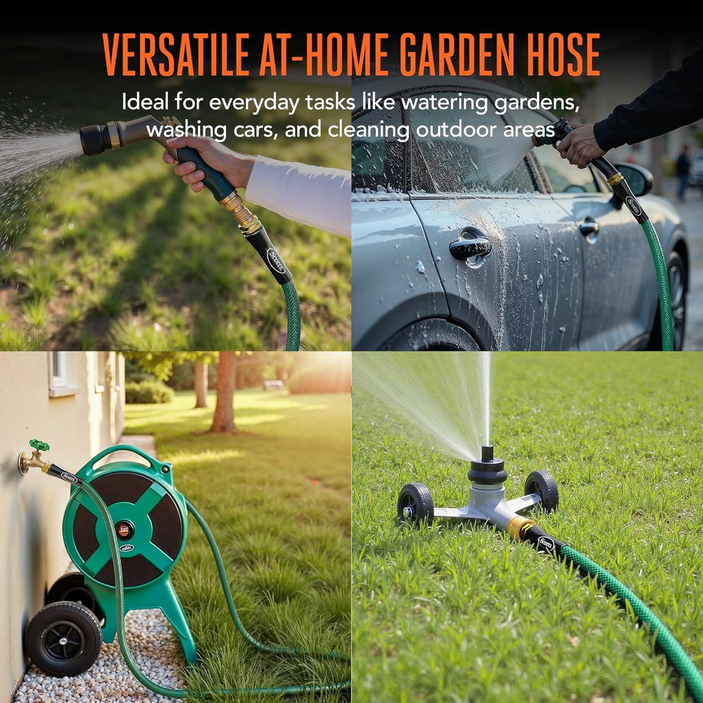 Scotts 75 ft. Garden Hose – 5/8 in. Diameter, 4-Ply Construction, 300 PSI, High-Pressure, Easy-to-Coil Water Hose with Crush-Resistant Couplings, Easy to Connect for Lawn and Garden Use