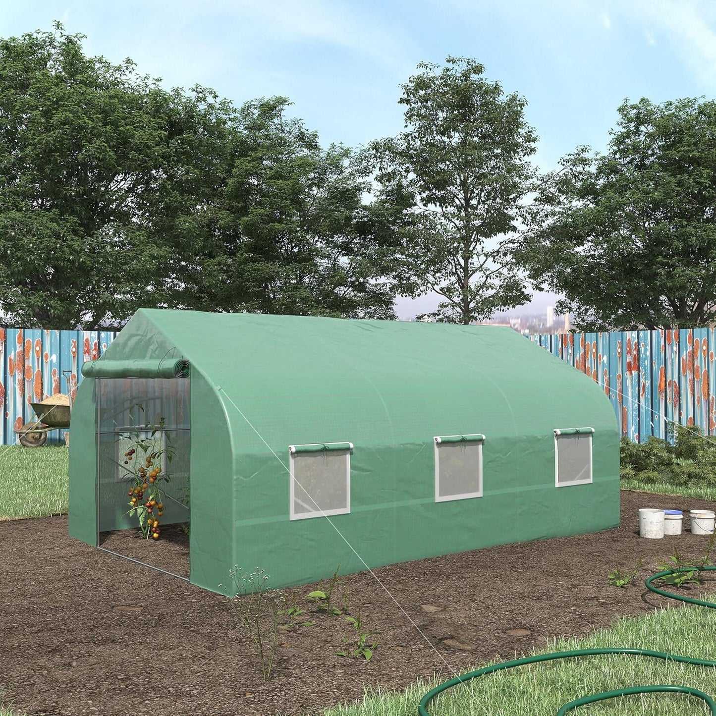 Outsunny 11.5' x 10' x 6.5' Walk-in Greenhouse, Tunnel Green House with Zippered Mesh Door and 6 Mesh Windows, Gardening Plant Hot House with Galvanized Steel Frame, Green