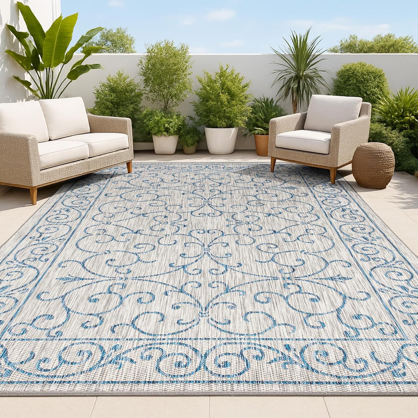 JONATHAN Y SMB106C-3 Charleston Vintage Filigree Textured Weave Indoor/Outdoor Gray/Navy 3 ft. x 5 ft. Area Rug, Classic,Easy-Cleaning,HighTraffic,LivingRoom,Backyard, Non Shedding