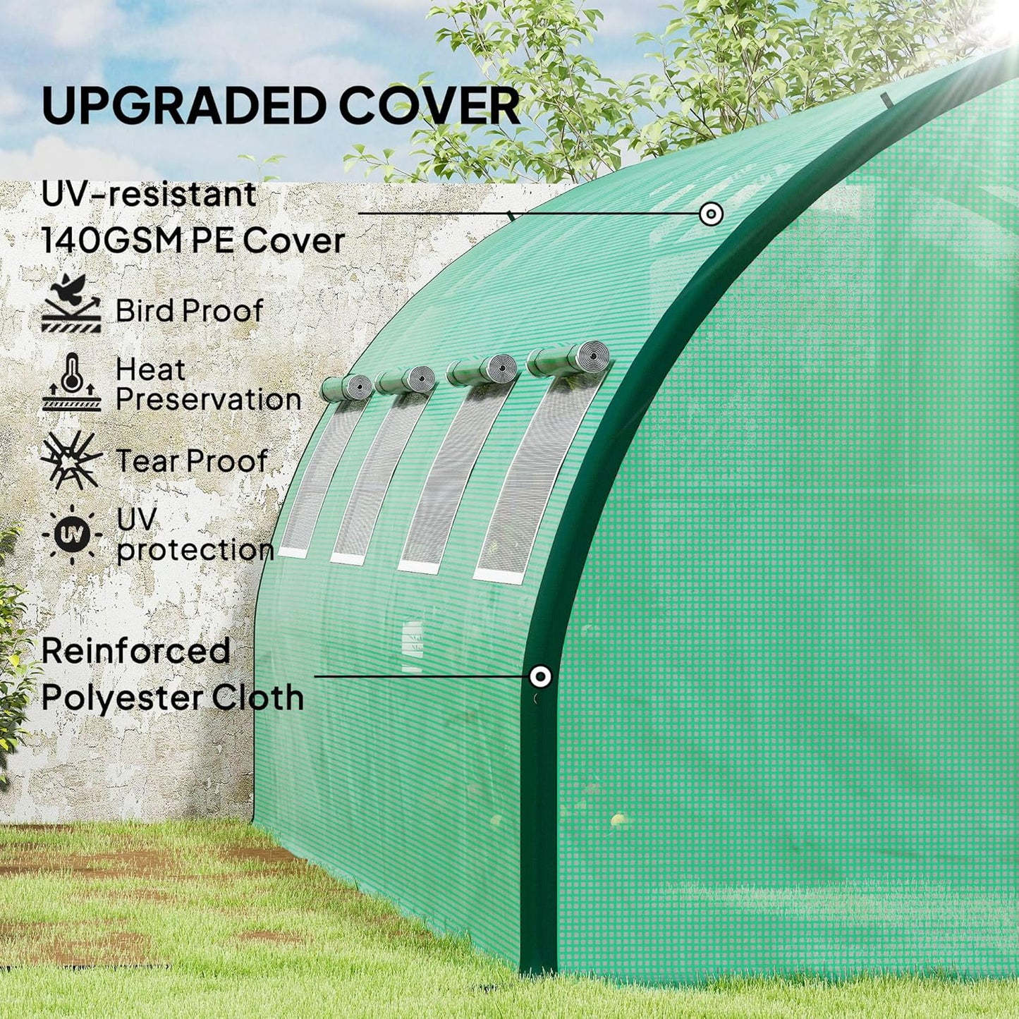 Outsunny 20' x 10' x 6.6' Walk-in Tunnel Greenhouse with Upgraded Structure, Outdoor Green House with 2 Hinged Doors, 8 Mesh Windows, Gardening Plant Warm House Tent, Green