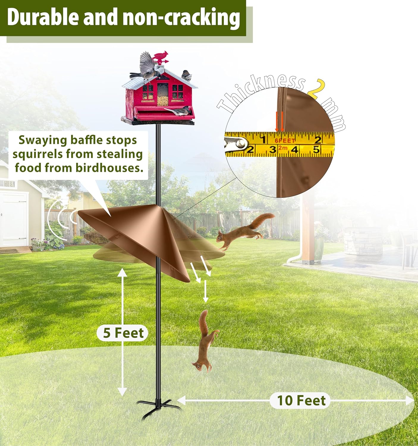 Squirrel Baffle for Bird Feeder Pole, 19-Inch Outdoor Bird Feeder Guard, Squirrel-Proof Birdhouse Baffles, Shepherd's Hook for Outside(Brown)