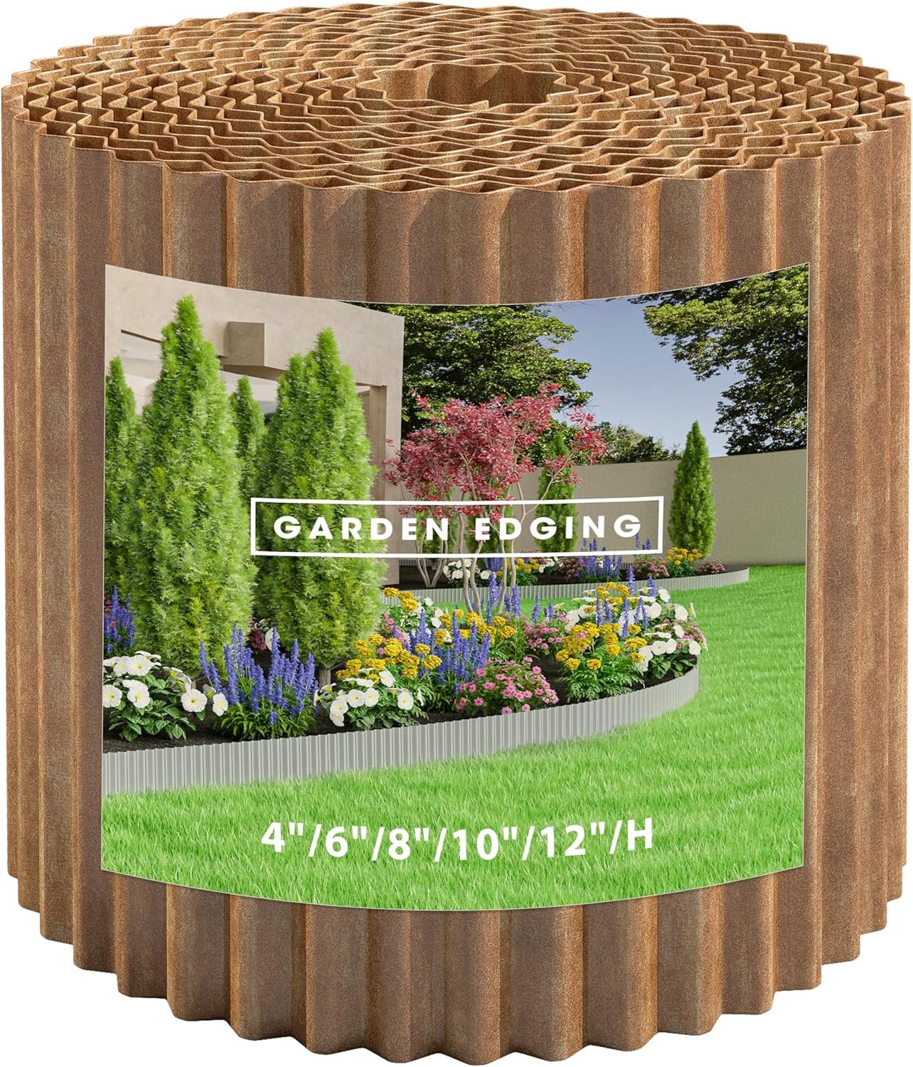 Metal Garden Edging Border, Corrugated Steel Landscaping, DIY for Lawn (Rusty, 8 Inch x 10FT)
