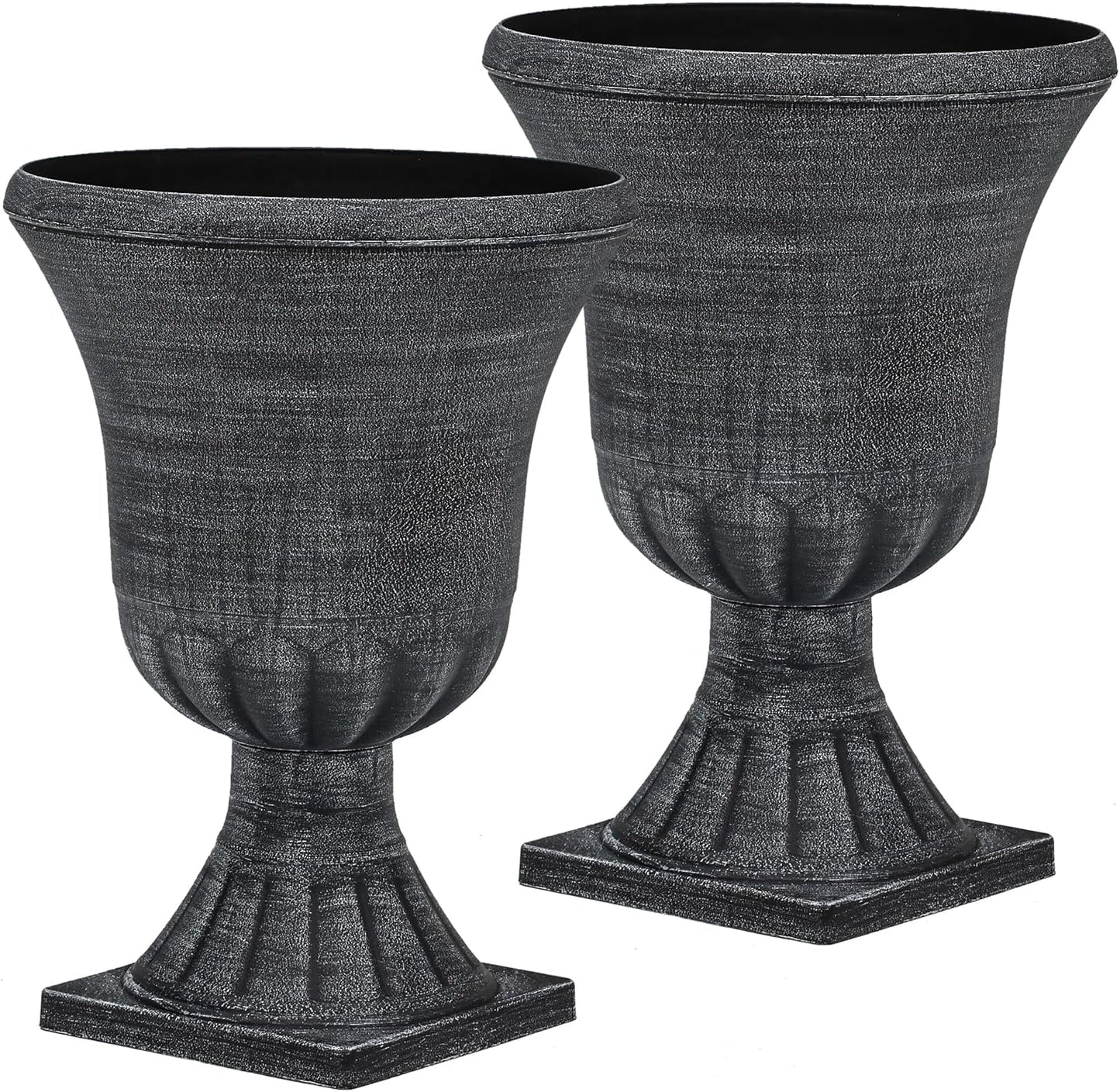 22" Large Urn Planters (Set of 2), Handmade Washed Black Plastic Flower Pots, Weatherproof for Porch, Garden, Patio or Home Décor