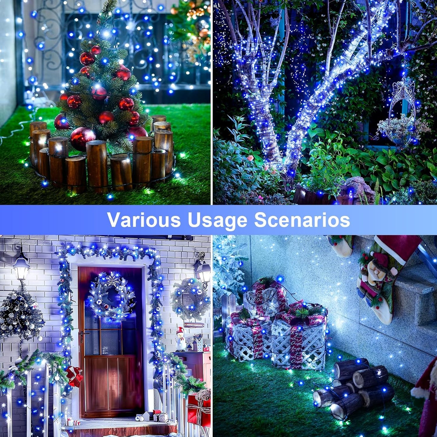 JMEXSUSS 2 Pack Blue and White Solar Christmas Lights, Total 400 LED 151FT Solar String Lights Outdoor Waterproof, 8 Modes Solar Light for Outside Tree Patio Christmas Decorations