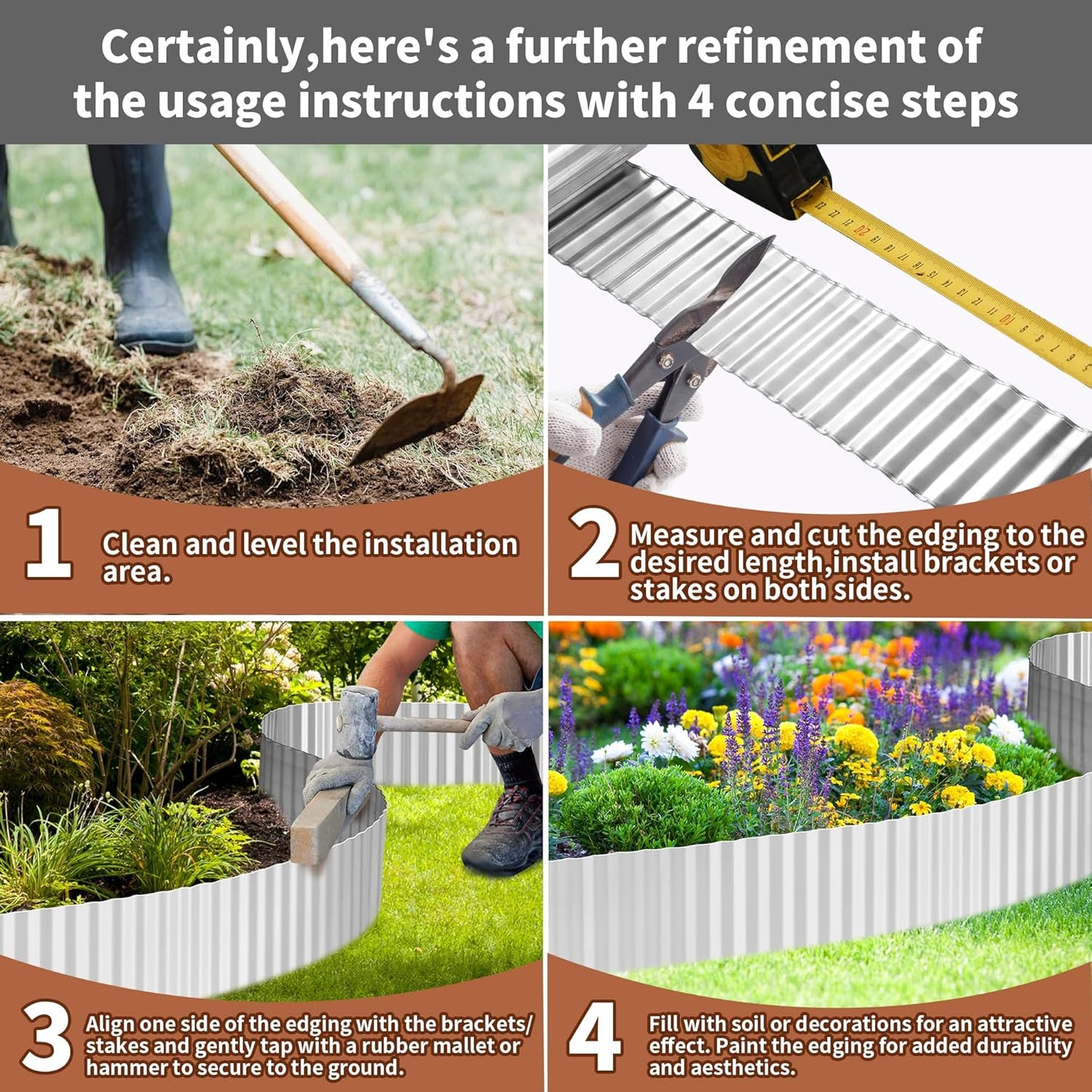 Corrugated Metal Garden Edging, 6"×40Ft Durable Metal Landscape Edging, Modern Corrugated Design for DIY Flower Beds and Landscaping Borders(Silver)