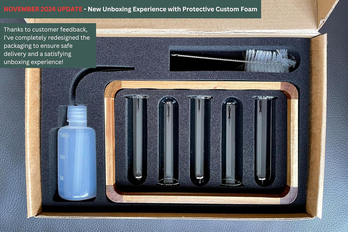 Source & Plot - Plant Propagation Station - Acacia Wood Stand 4 Glass Test Tube Hydroponic Tabletop Rooting Terrarium Planter Rack Home and Office Decor - Last Batch