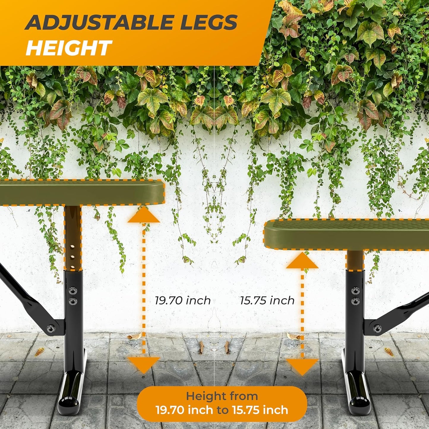 Heavy-Duty Outdoor Metal Bench, Thermoplastic-Coated, Portable, Weatherproof, Commercial-Grade for Parks, Gardens, Patios, Stores & More (6 Ft - Portable, Green)