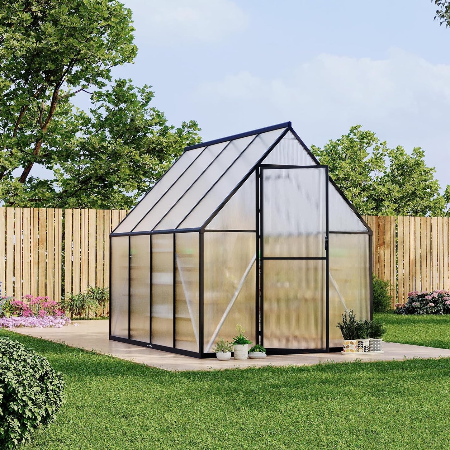 6'x7' Aluminum-Framed Polycarbonate Greenhouse, Heavy Duty Polycarbonate Greenhouse with Quick Setup Structure and Roof Vent, Large Enhanced Aluminum Green House Kit for Outdoors