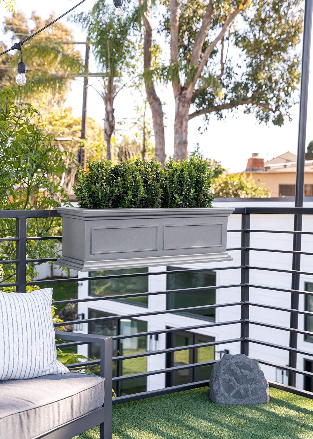 Veradek Brixton Series Plastic Railing Planter - Rectangular Planter for Outdoor Deck/Balcony | Crack-Resistant with Adjustable Rail Attachment | Classic Estate Design for Herbs, Succulents, Flowers