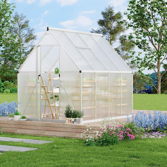 6'X7' Aluminum-Framed Polycarbonate Greenhouse, Heavy Duty Polycarbonate Greenhouse with Quick Setup Structure and Roof Vent, Large Enhanced Aluminum Greenhouses Kit for Outdoors