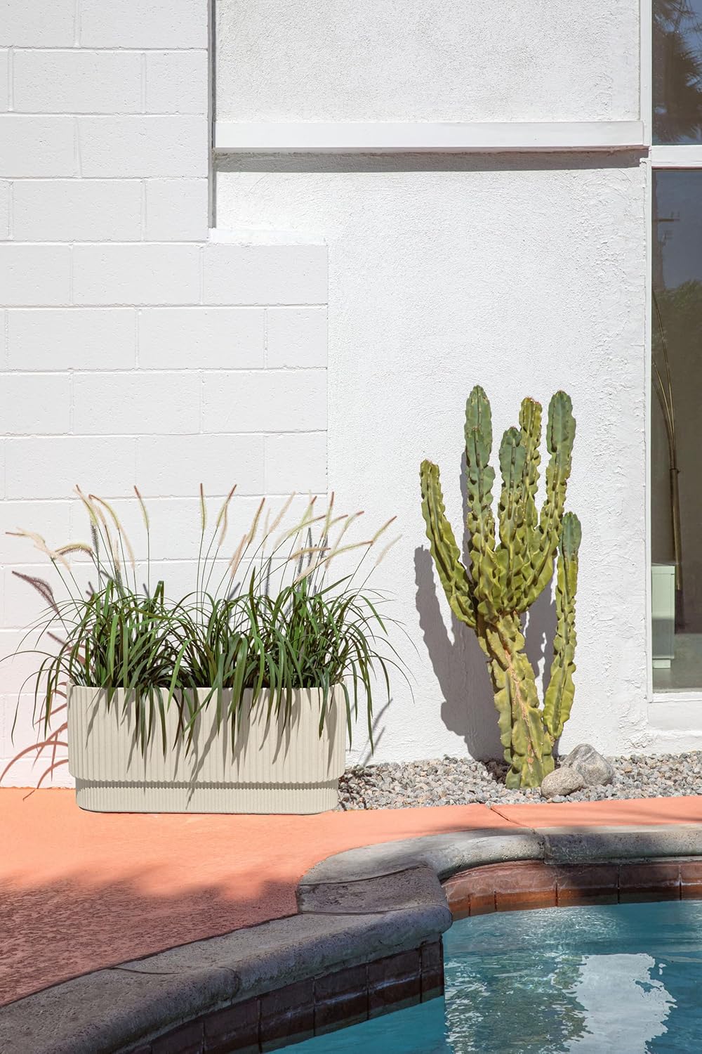 Veradek Demi Series Long Planter for Porch, Patio, Backyard | Durable Plastic-Concrete Material | Modern Décor for Shrubs, Flowers