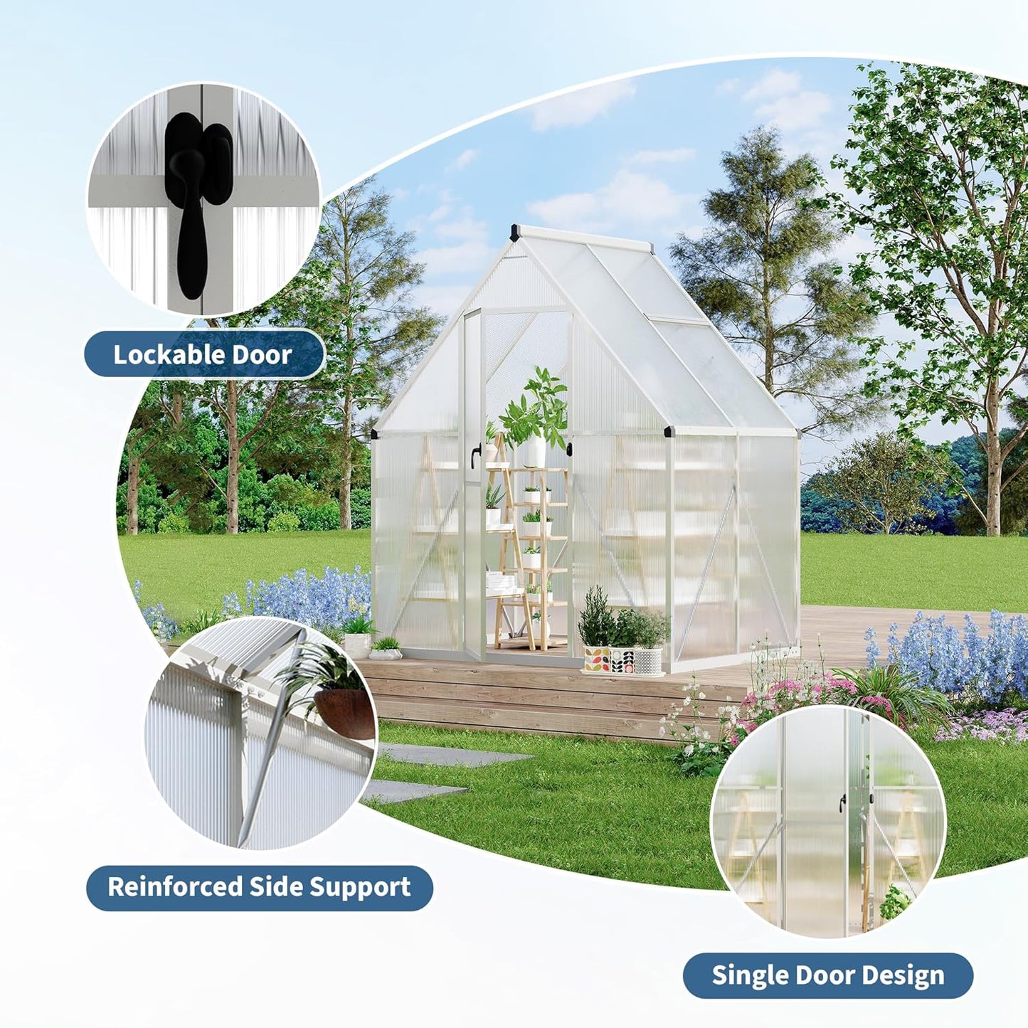 6'X4' Aluminum-Framed Polycarbonate Greenhouse, Heavy Duty Polycarbonate Greenhouse with Quick Setup Structure and Roof Vent, Large Enhanced Aluminum Greenhouses Kit for Outdoors