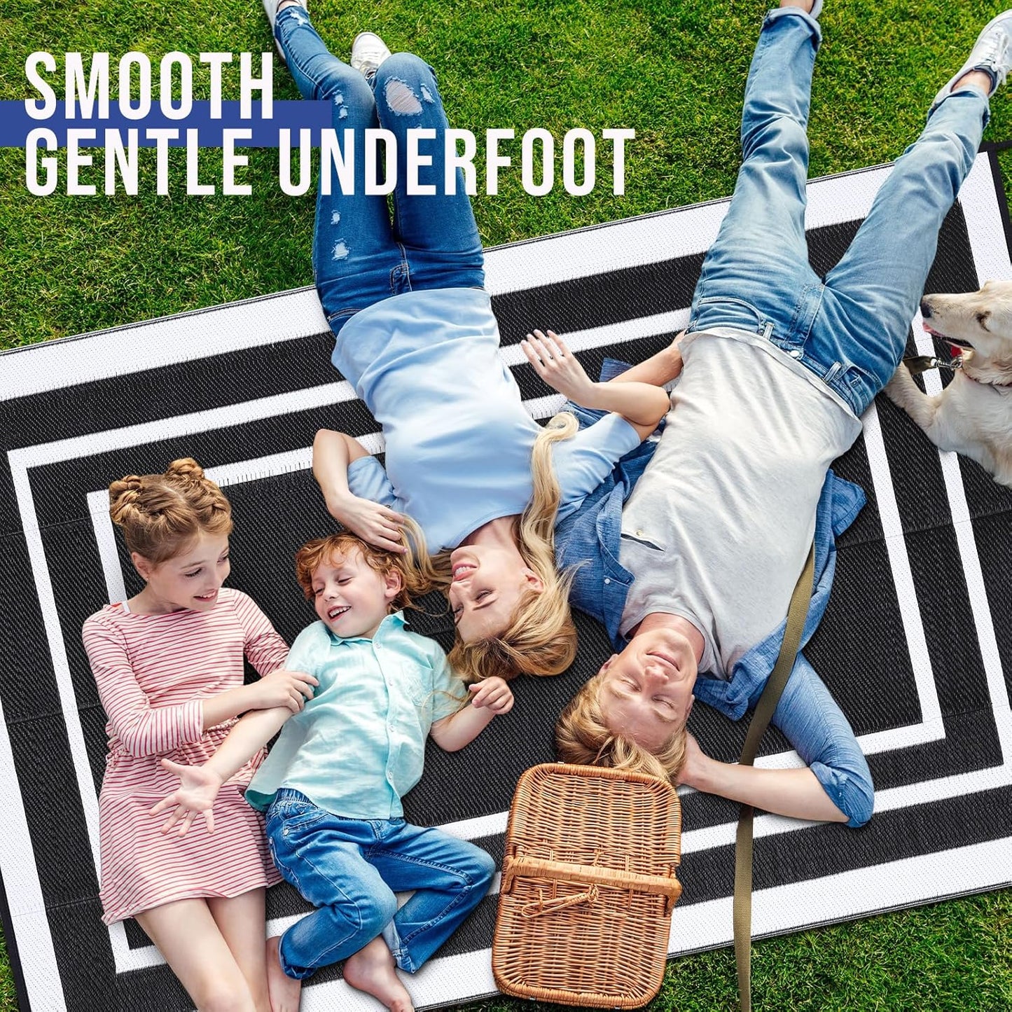 OLANLY Outdoor Rug 8x10 ft Waterproof, Reversible Outdoor Plastic Straw Rug, RV Mat, Indoor Outdoor Carpet Clearance for Patio, Camping, Balcony, Deck, Backyard, Black & White