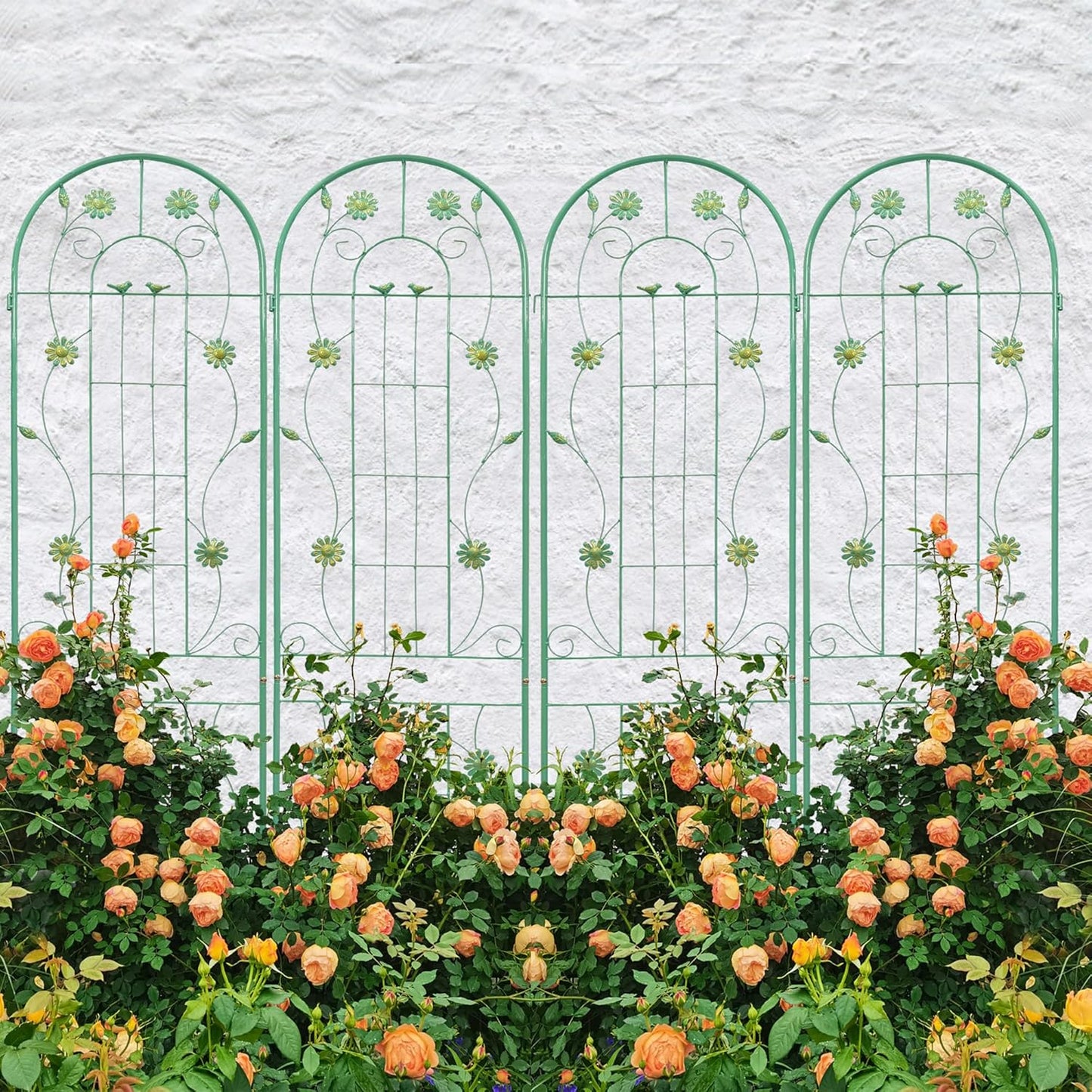 4 Pack Metal Garden Trellis 71" H Garden Fence Rustproof Trellis for Climbing Plants Support Roses Flower Outdoor Lawn, Blue Green