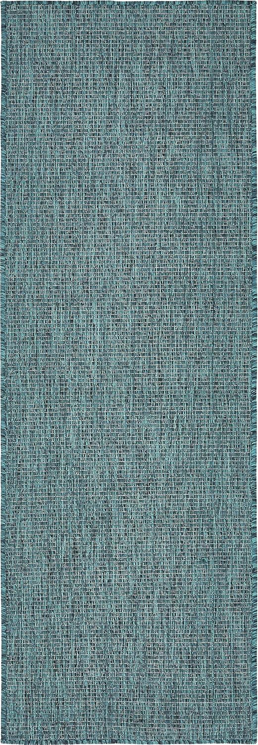 Unique Loom Collection Casual Transitional Solid Heathered Indoor/Outdoor Flatweave Area Rug (2' x 6' 1" Runner, Teal/Navy Blue)