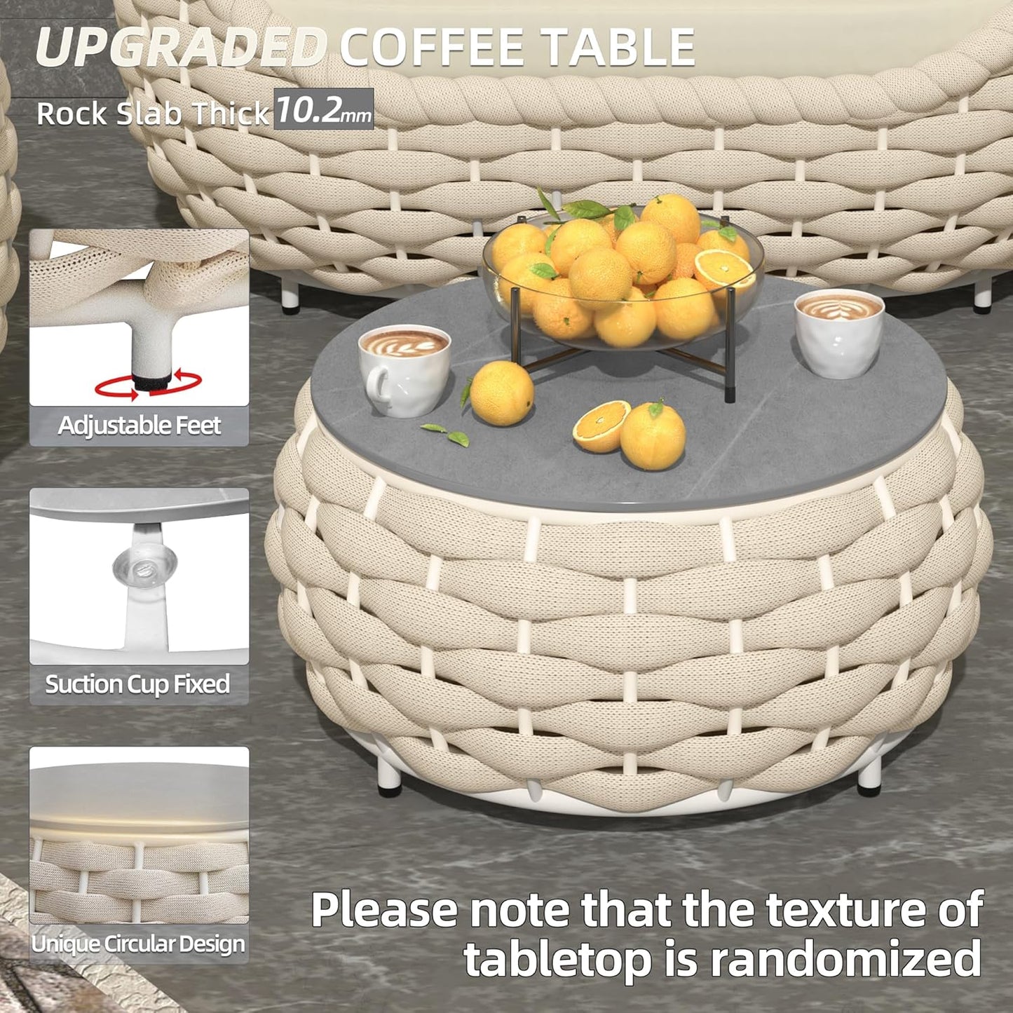 6-Piece Aluminum Patio Furniture Set, Olefin Rope Modern Outdoor Conversation Set Sectional Sofa with Water Repellent Thick Cushions and Coffee Table for Balcony, Garden, Beige