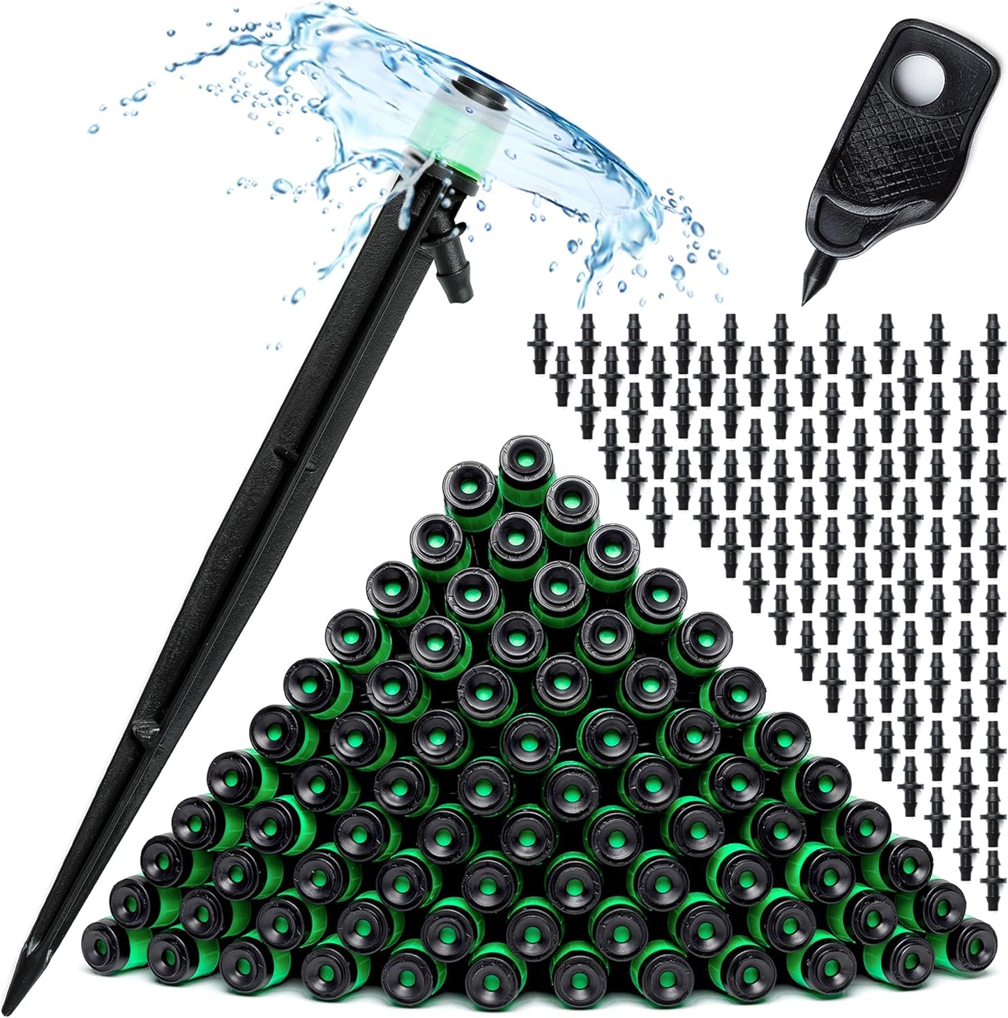 CARPATHEN 100 Drip Irrigation Emitters Vortex - Drip Irrigation Parts for Irrigation Kit - 1/4 inch Irrigation Tubing Compatible - 360 deg Adjustable Fan Sprayer for Raised Garden Bed, Potted Plants