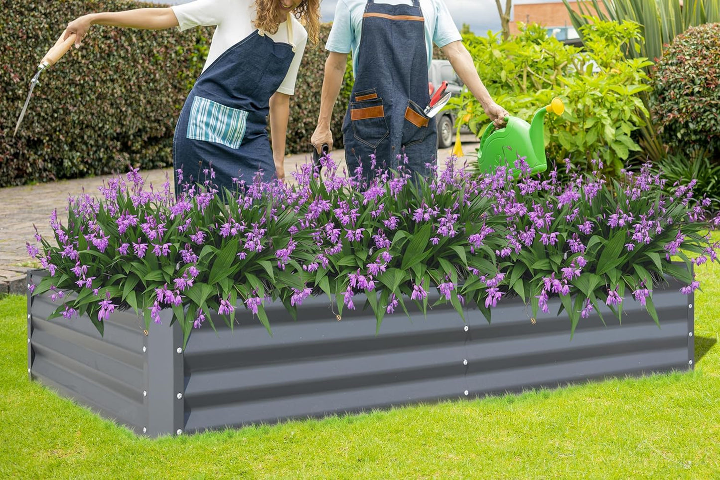 Domi Galvanized Raised Garden Bed, Outdoor Planter Garden Boxes Large Metal Planter Box for Gardening Vegetables Fruits Flowers, Dark Grey(6x3x1ft)