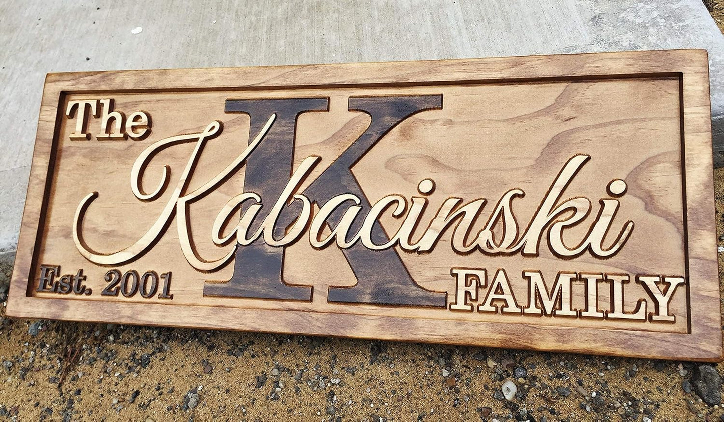 Personalized Family Name Sign Personalized Wedding Gifts Wall Art Rustic Home Decor Custom Carved Wooden Signs Couples 5 Year Anniversary