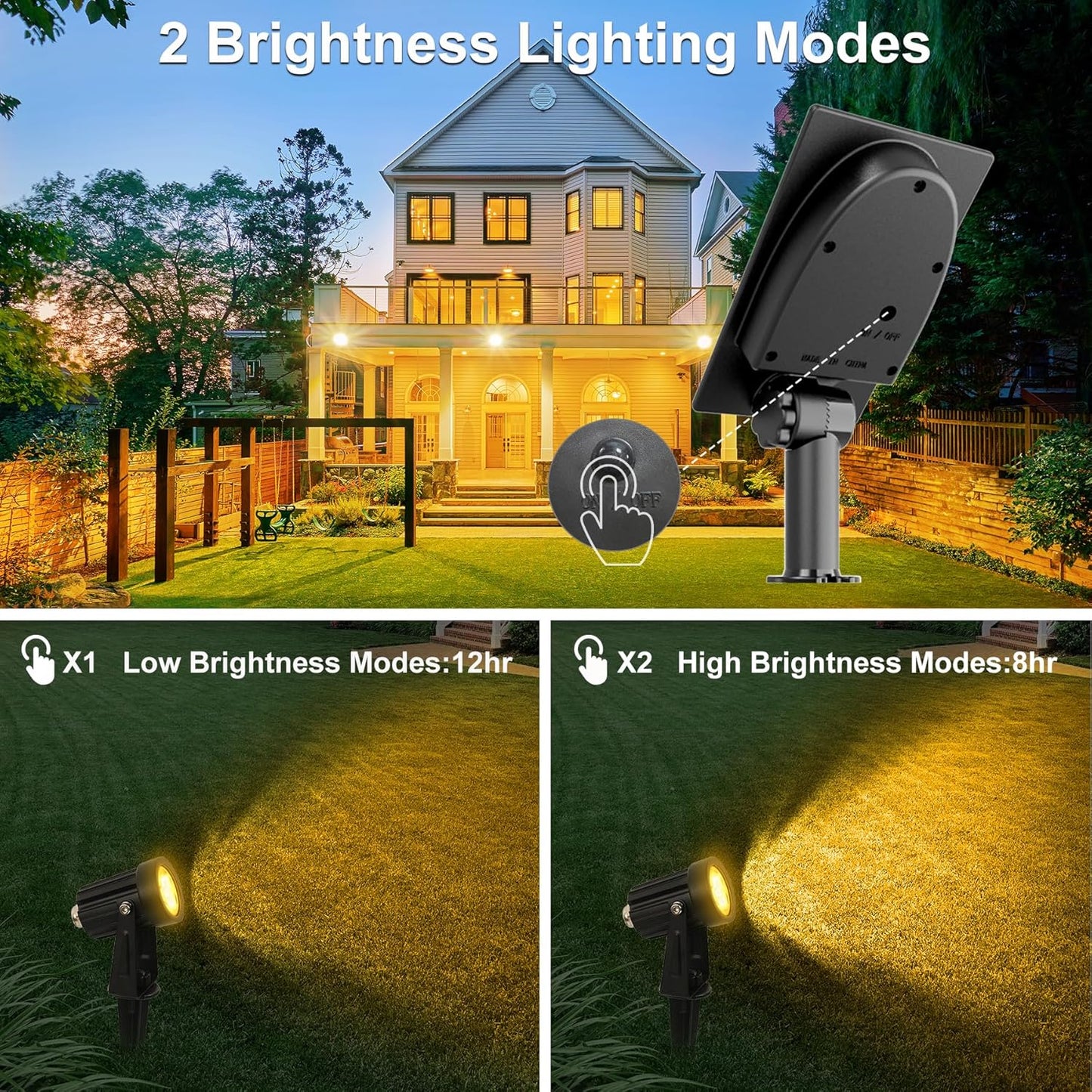 Solar Spot Lights Outdoor, Solar Landscape Spotlights IP65 Waterproof 9.8ft Cable, Auto On/Off Outdoor Wall Lights for Garden Yard Driveway Porch Walkway Pool (1-in-1 3000K Warm White 4 Pack)