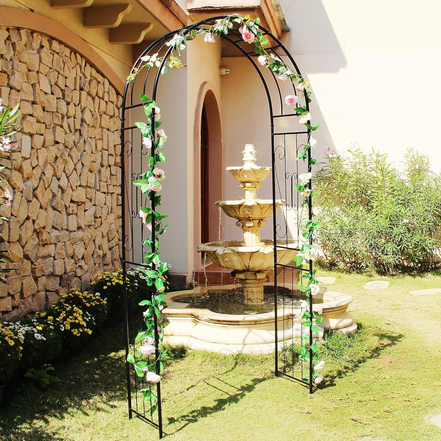 Metal Garden Arch, Wedding & Event Decoration, 94.5" H x 45.3" W Garden Arbor Trellis for Climbing Plants, Assemble Easily for Wedding Garden Arch Bridal Party Decoration High Arbor