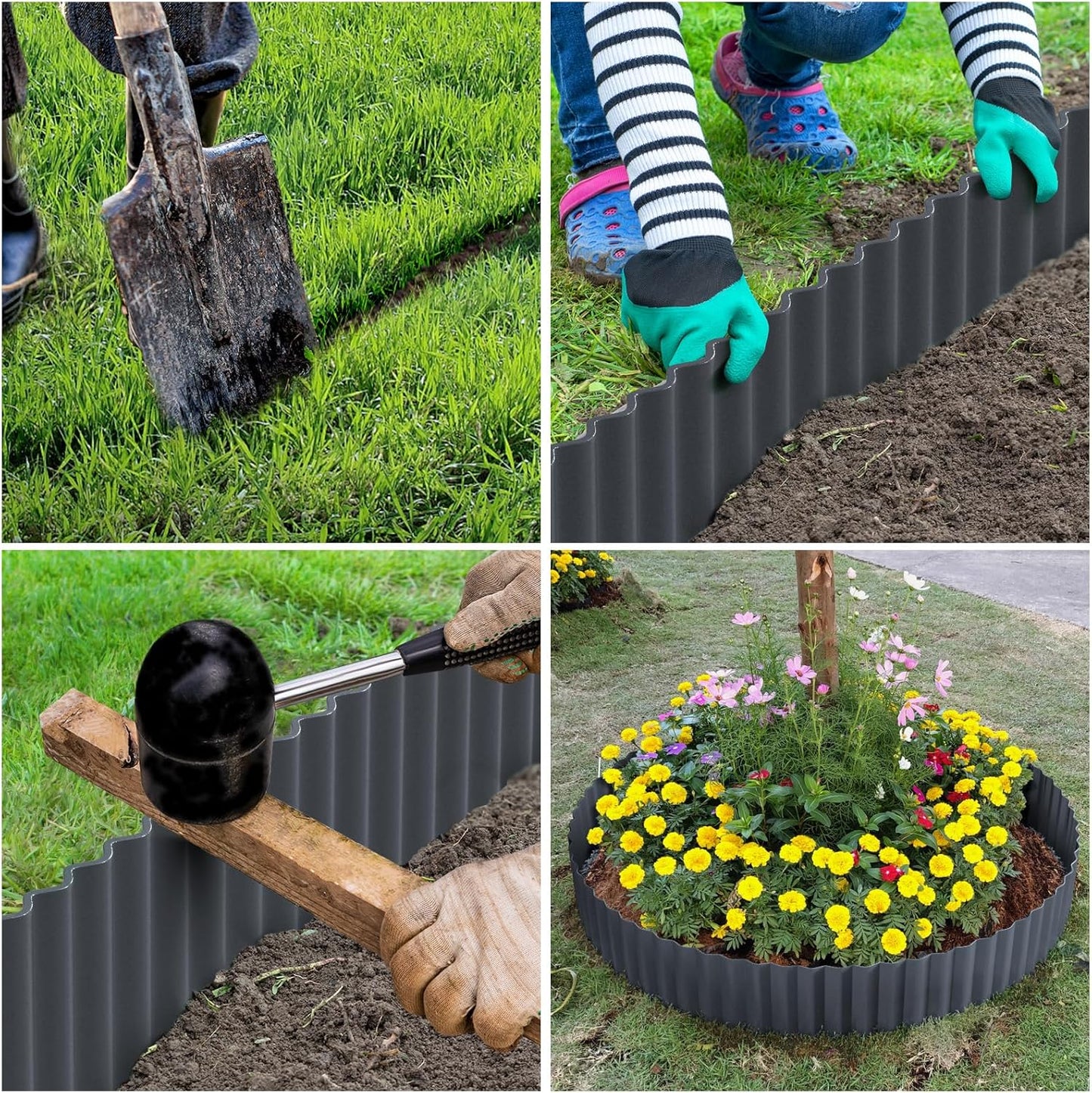 LAVEVE Corrugated Metal Garden Edging 12" x 20Ft, Landscape Edging Border for Lawn, Flower Bed, Garden Fence, Paver Edging (Dark Gray)