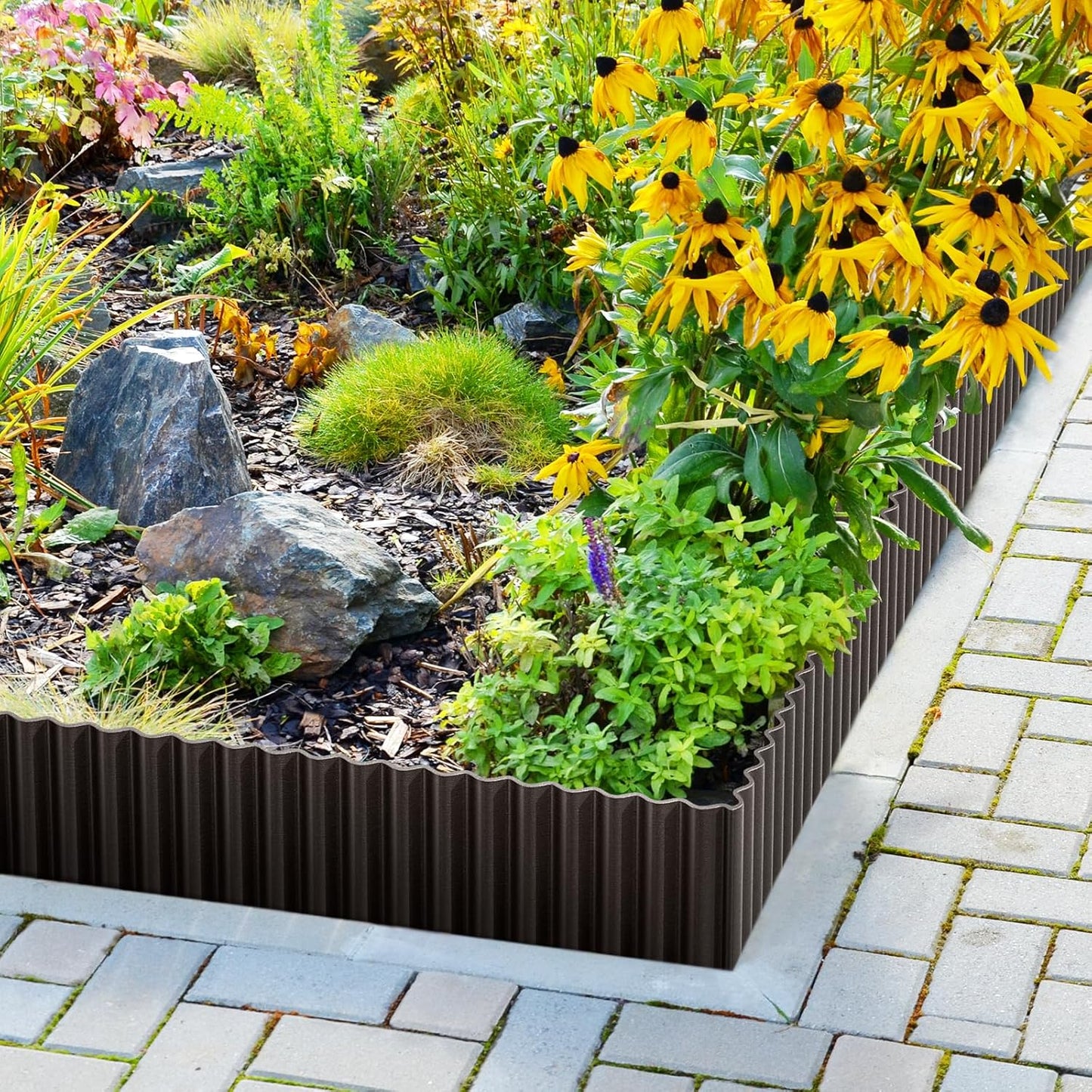 LAVEVE Corrugated Metal Garden Edging 8" x 20Ft, Landscape Edging Border for Lawn, Flower Bed, Garden Fence, Paver Edging (Black)