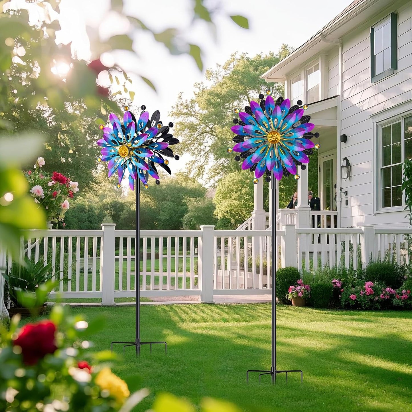 Metal Wind Spinner Outdoor - 63 inch Large Double Kinetic Art Garden Wind Sculpture & Spinners 360° Dual Direction Swivel Waterproof Windmill for Yard Patio Lawn Decoration