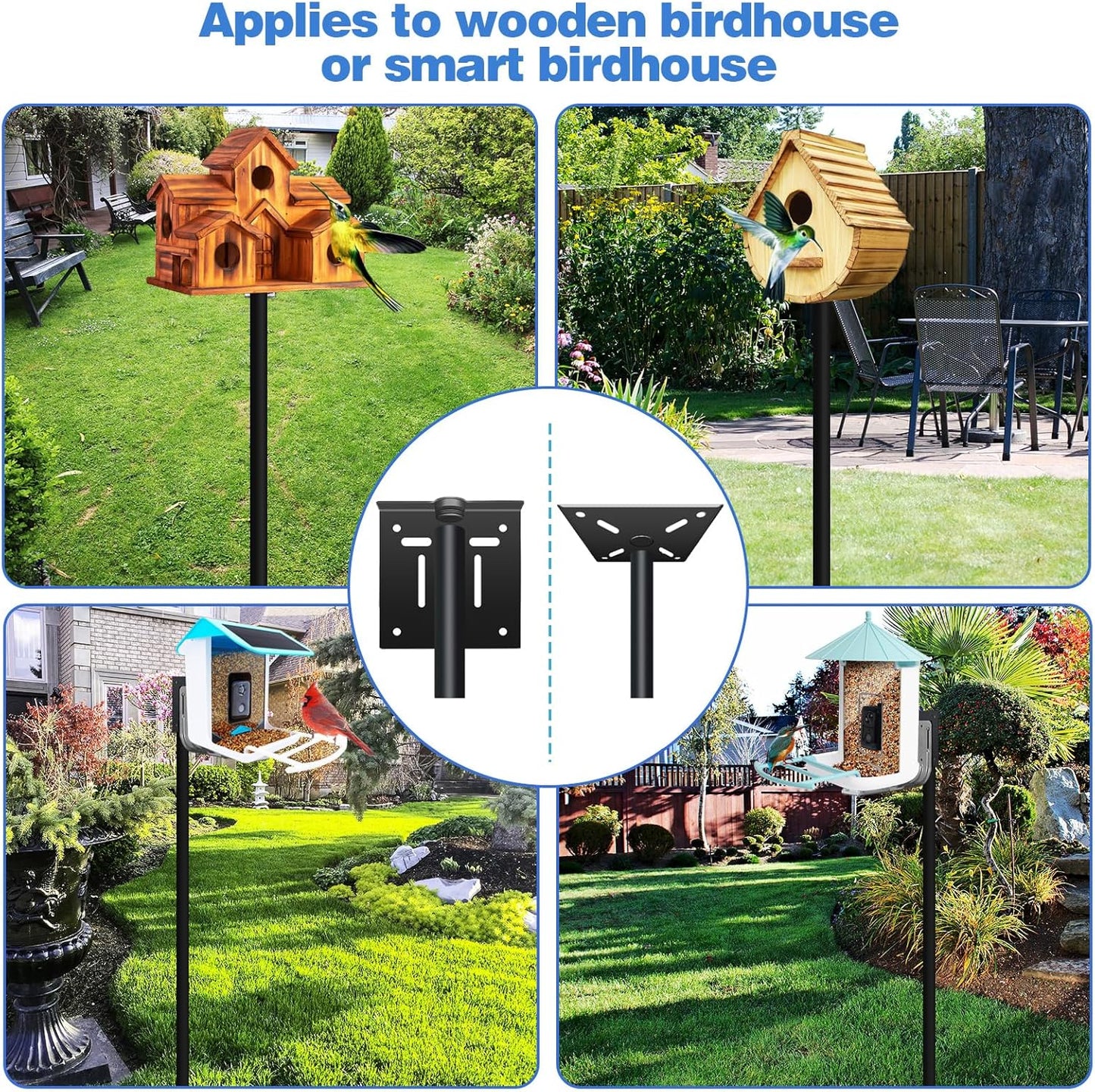 QwayHome【New Upgrade】 80In Smart Bird House Poles, 1Inch Dia Poles, Outdoor Bird Feeder Pole Mount Kit for Smart Bird Feeder & Wooden Birdhouse & Weather Station, Heavy Duty, Adjustable, 5-Prong Base