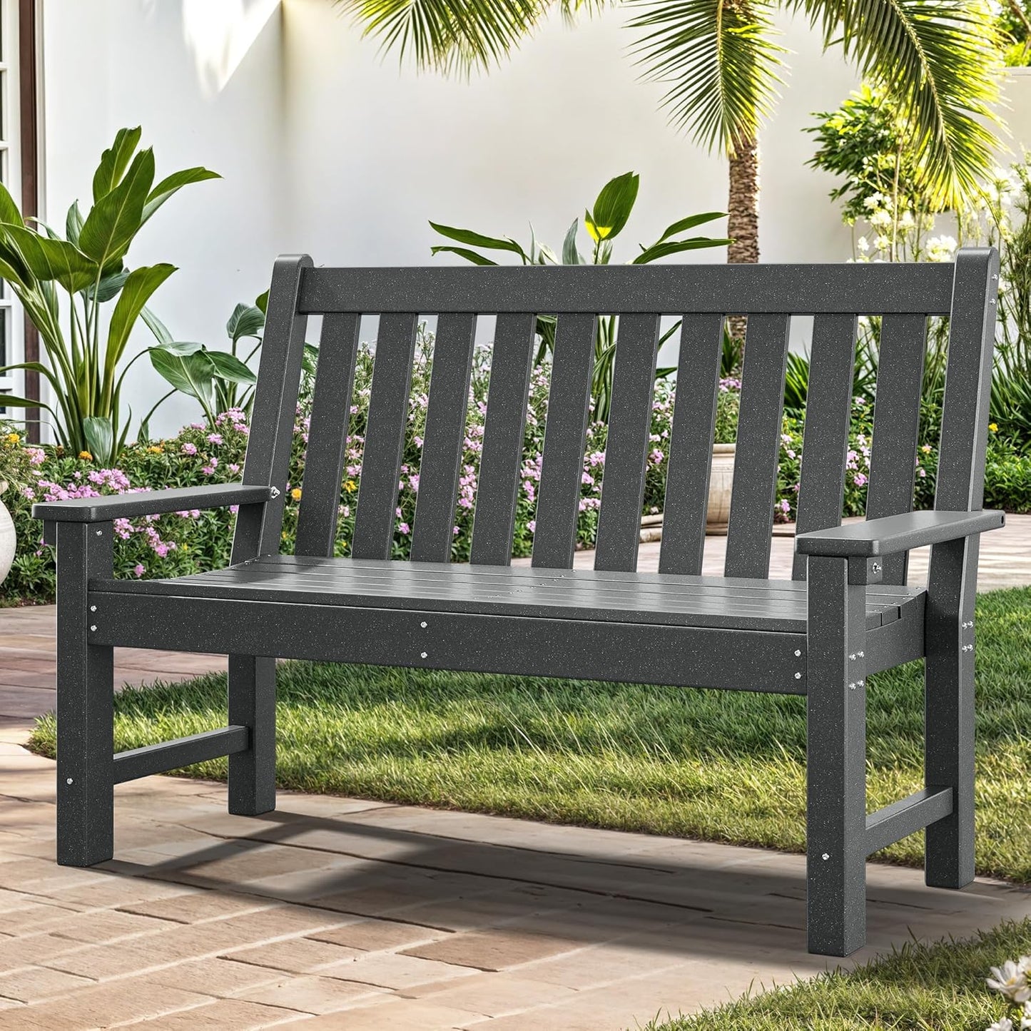 YITAHOME Garden Bench, All Weather Outdoor Bench for 2-3 Persons, Fade/Rot Resistance Patio Benches for Park, Porch, Patio & Backyard (Grey)