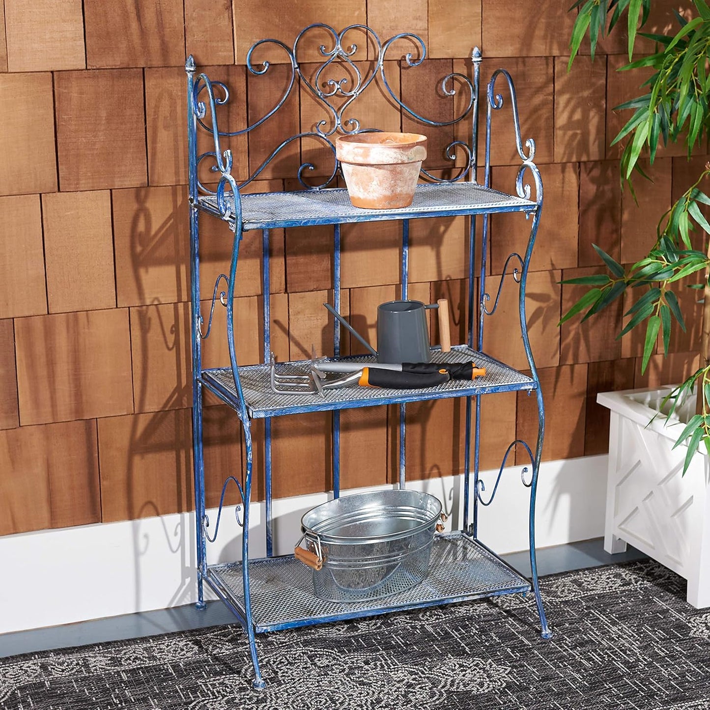 SAFAVIEH Outdoor Collection Torus Antique Blue 3-Tier Shelf (Fully Assembled)