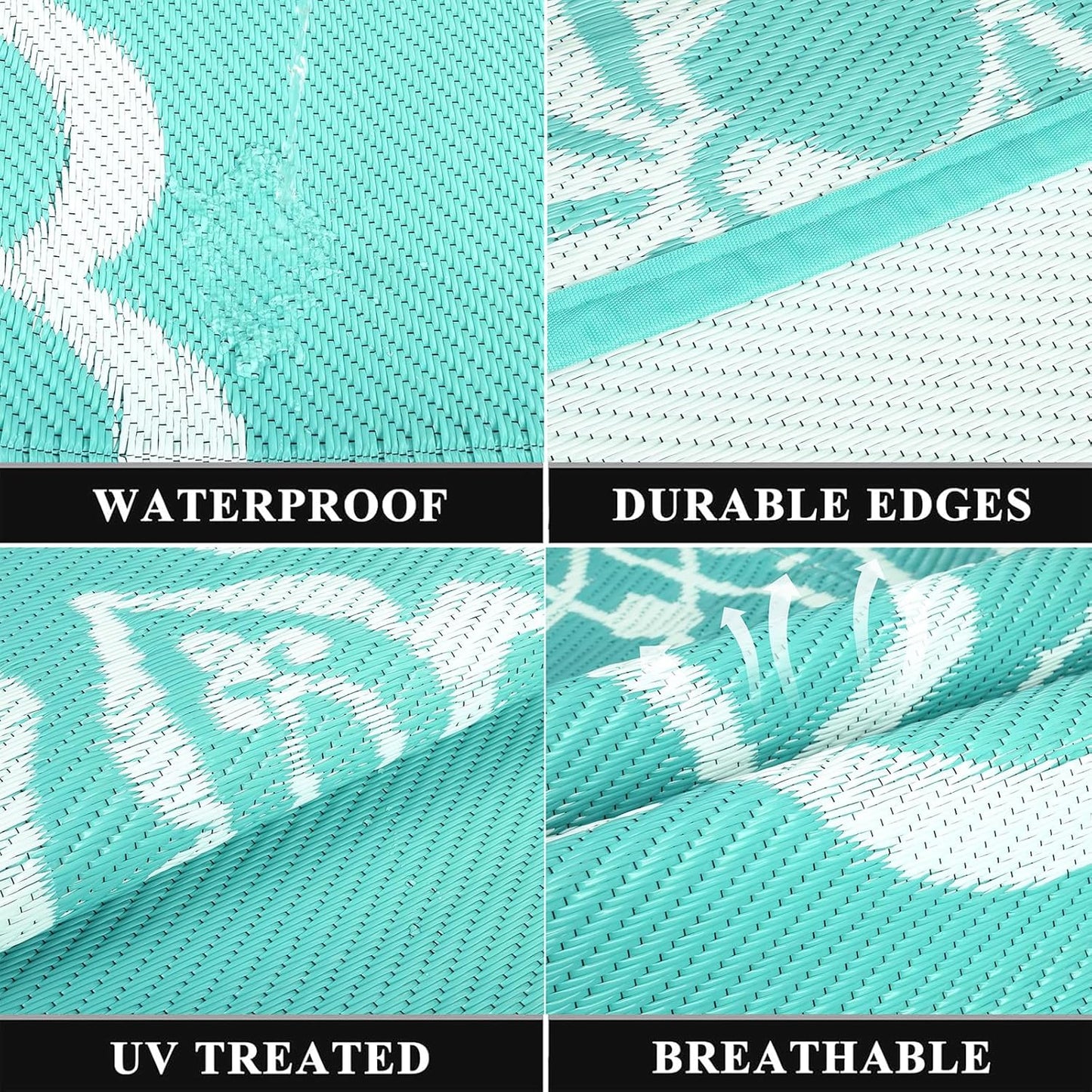 Pauwer Waterproof Outdoor Rug 8x10, Reversible Plastic Straw Patio Camping Rug, Indoor Outdoor RV Mat Carpet for Deck, Camper, Porch, Balcony, Backyard, Picnic, Boho Light Blue