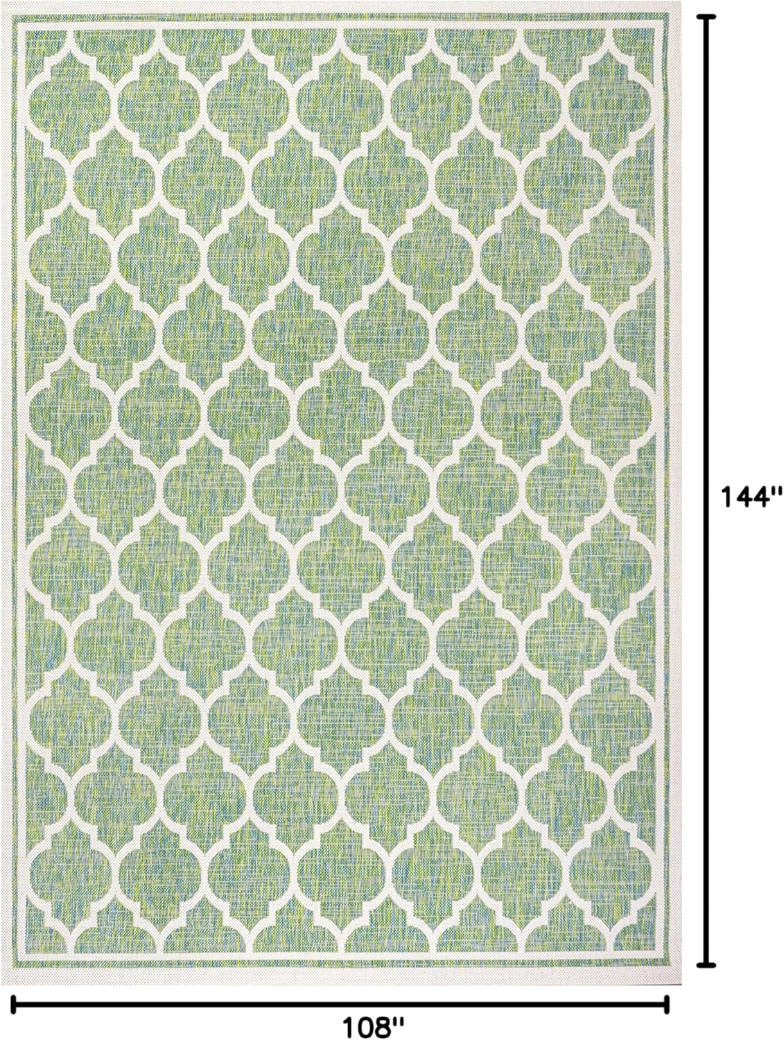 Eyely BMS109I-9 Santa Monica Trebol Moroccan Trellis Textured Weave Indoor/Outdoor Area Rug Coastal;Bohemian, Bedroom, Backyard, Patio, Easy-Cleaning, Non-Shedding, 9 X 12, Cream/Green