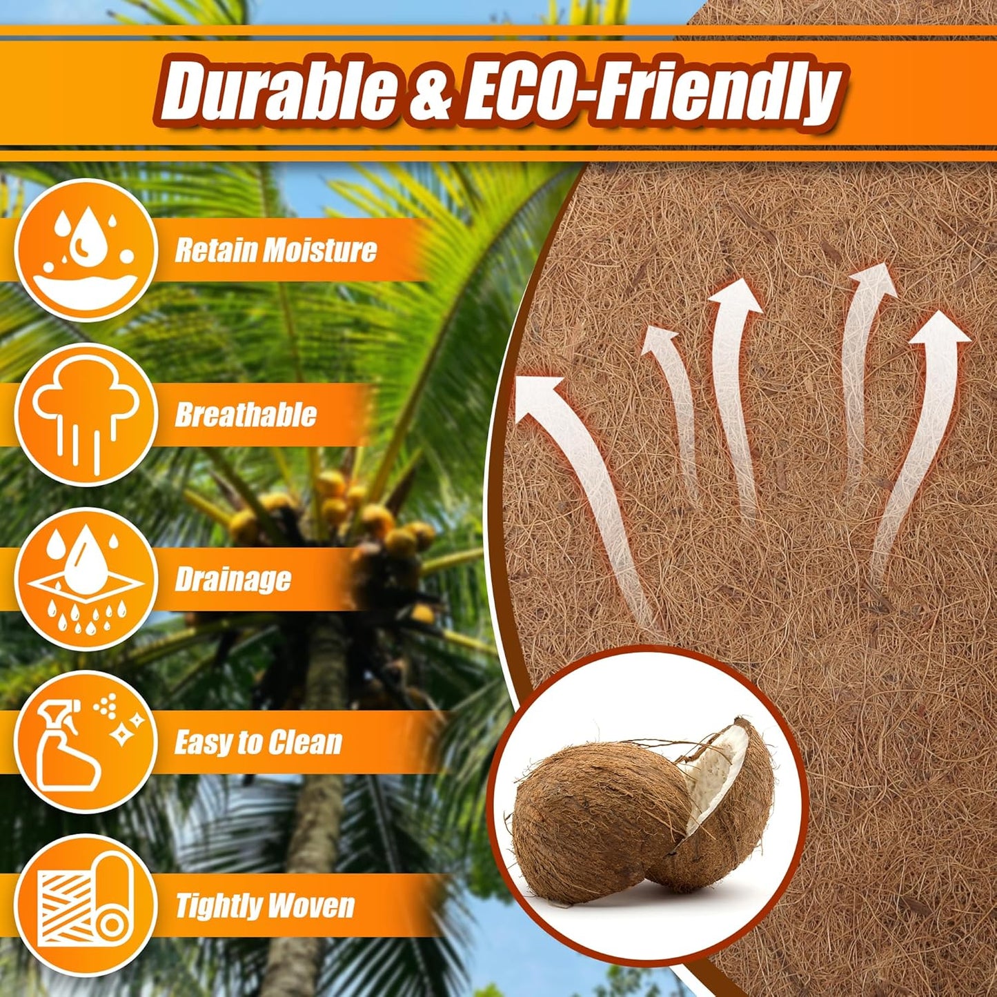 Coco Liner Roll, 16 x 80 Inch Coconut Fiber Liners for Planter Window Box Flower Basket, Natural Coco Coir Sheet Coco Mats for Animal Pet Pad, Reptile Carpet, Garden Decoration