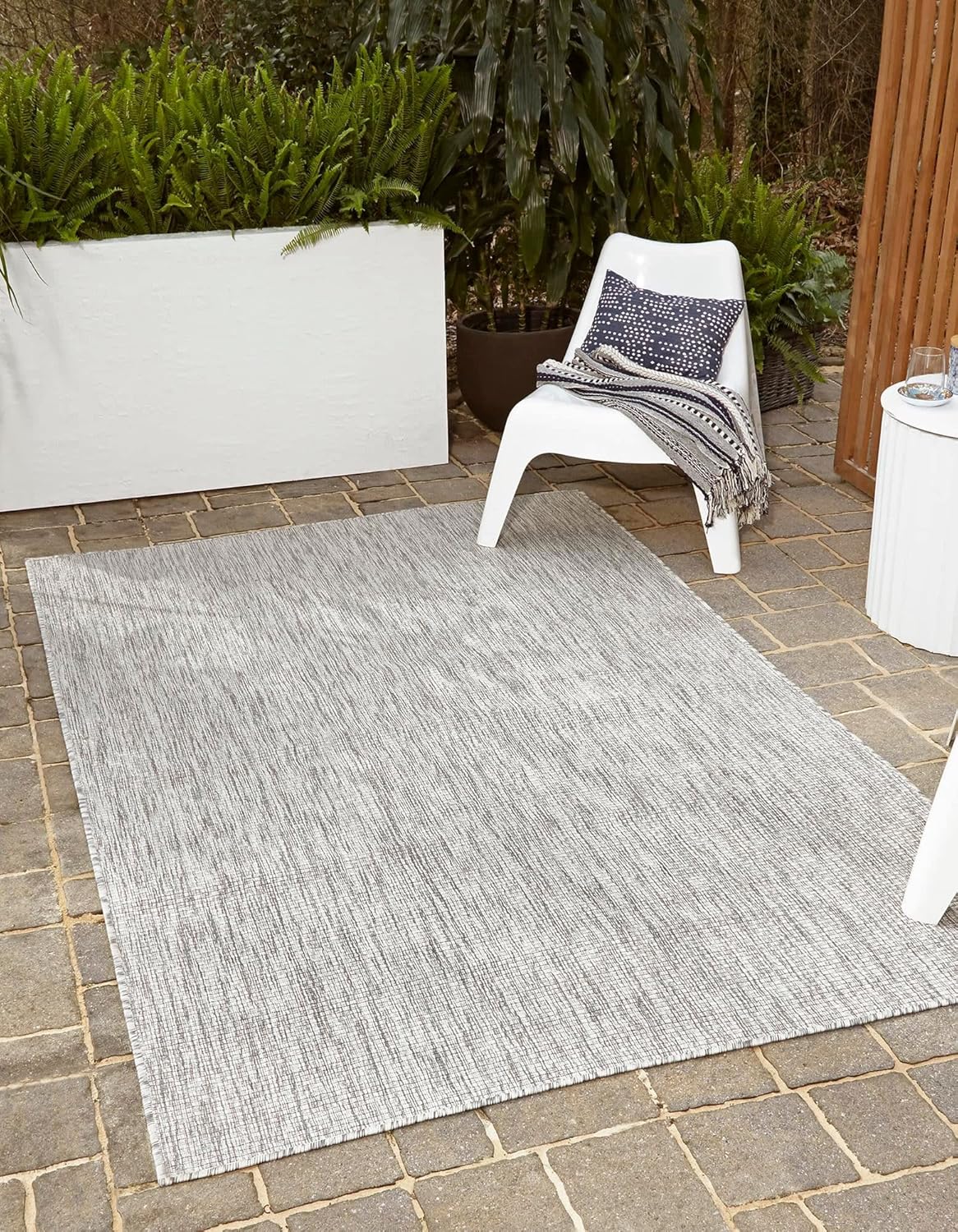 Unique Loom Collection Casual Transitional Solid Heathered Indoor/Outdoor Flatweave Area Rug (10' x 14' 1" Rectangle, Light Gray/Ivory)