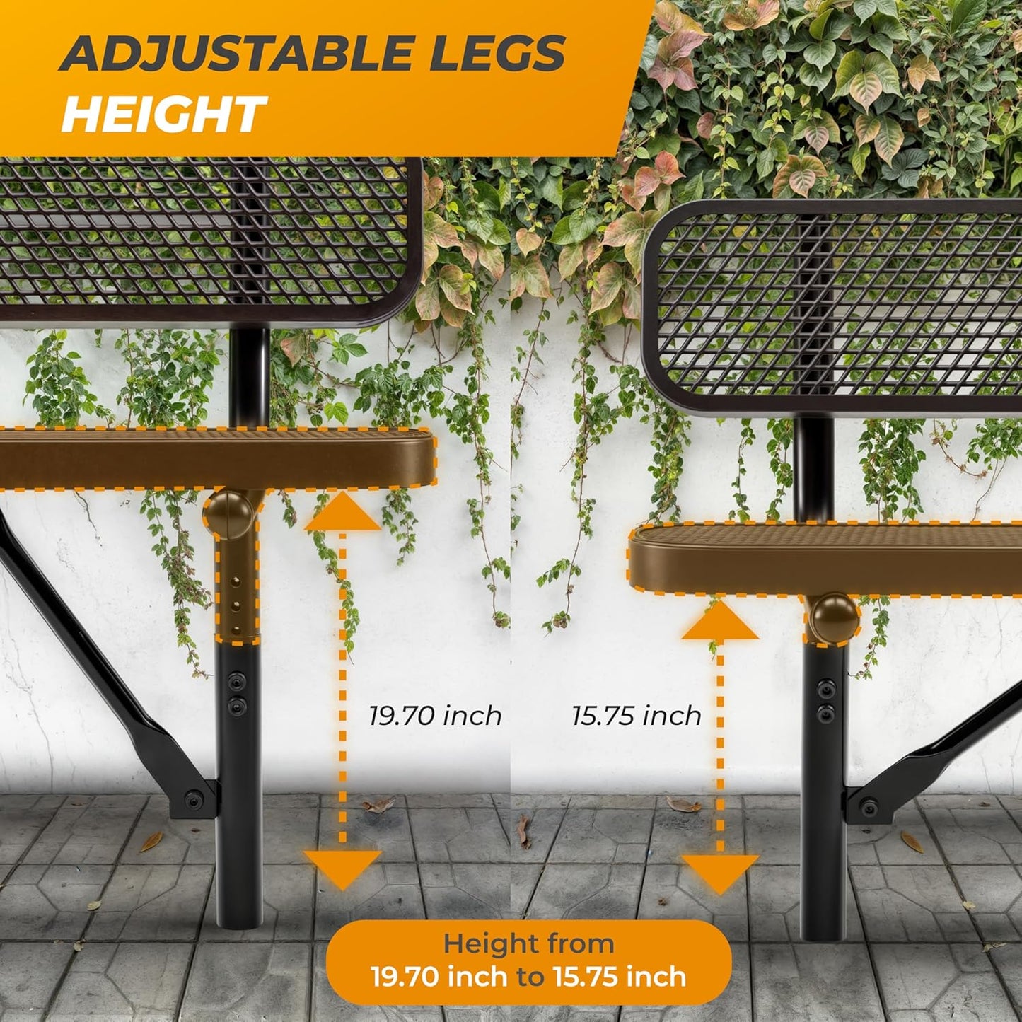 Heavy-Duty Outdoor Metal Bench, Thermoplastic-Coated, Inground, Weatherproof, Commercial-Grade for Parks, Gardens, Patios, Stores & More (6 Ft - Inground with Back, Black)