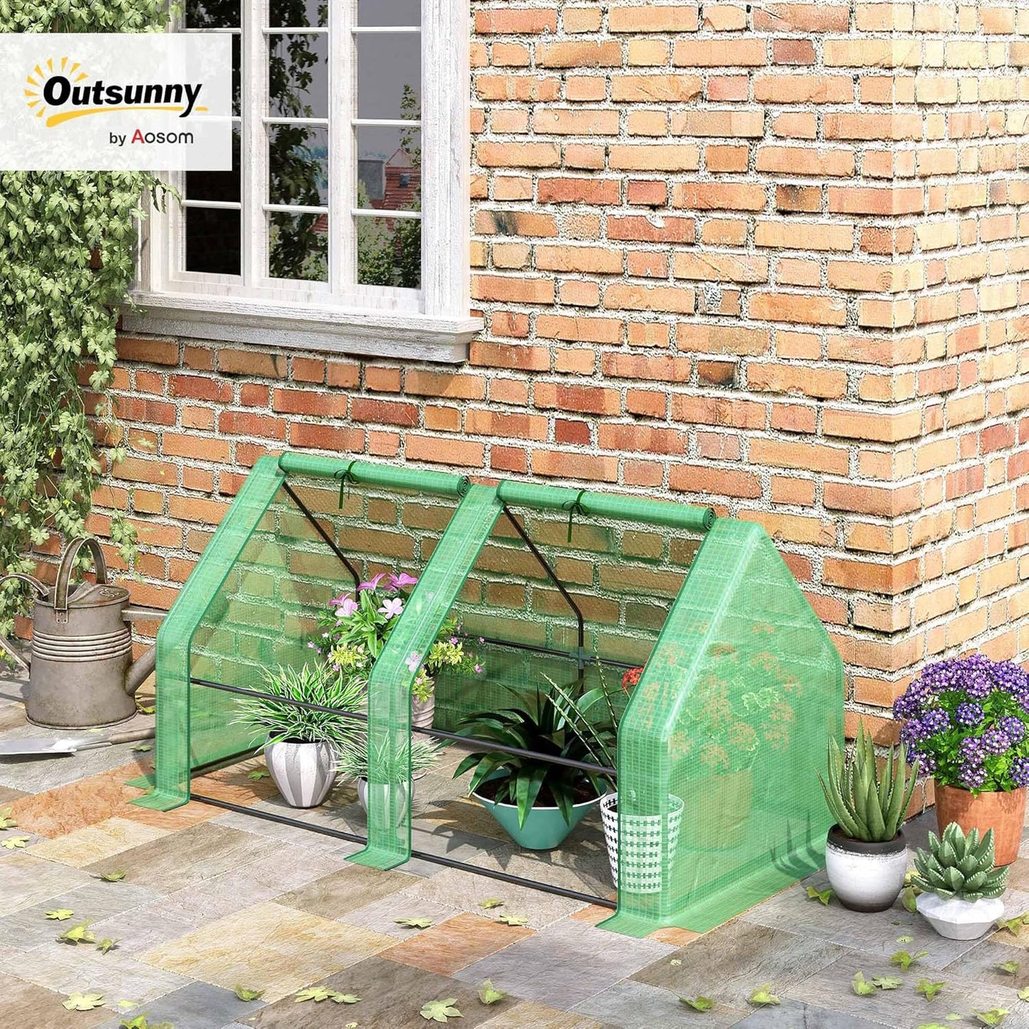 Outsunny 6' x 3' x 3' Mini Greenhouse with Zippered Doors & Roll-up Windows, Portable Plant Hot House with Durable PE Cover, Water Resistant, UV Protected for Outdoor Flowers, Vegetables, Green