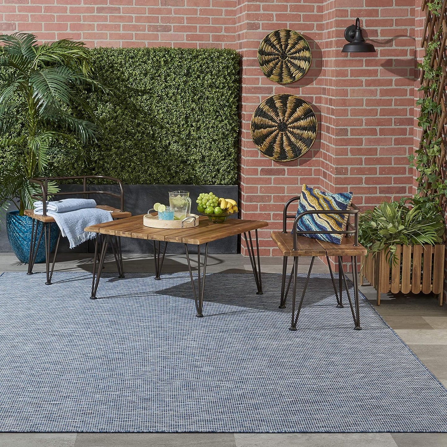 Nourison Home Positano Indoor/Outdoor Navy Blue 6' x Round Area Rug, Easy Cleaning, Non Shedding, Bed Room, Living Room, Dining Room, Backyard, Deck, Patio (6 Round)