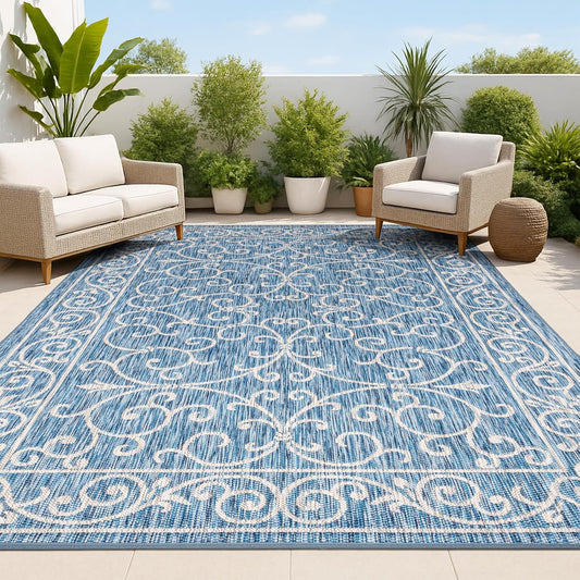 JONATHAN Y SMB106D-4 Charleston Vintage Filigree Textured Weave Indoor/Outdoor Navy/Gray 4 ft. x 6 ft. Area Rug, Classic,Easy-Cleaning,HighTraffic,LivingRoom,Backyard, Non Shedding