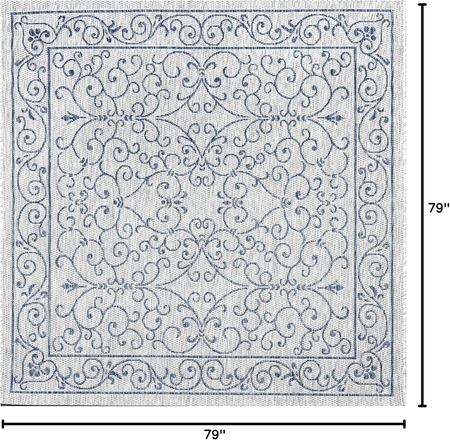 JONATHAN Y SMB106C-6SQ Charleston Vintage Filigree Textured Weave Gray/Navy 6' Square Indoor/Outdoor Area Rug, Pet Friendly, Non-Shedding, Stain Resistant, Easy-Cleaning for Backyard, Patio, Porch