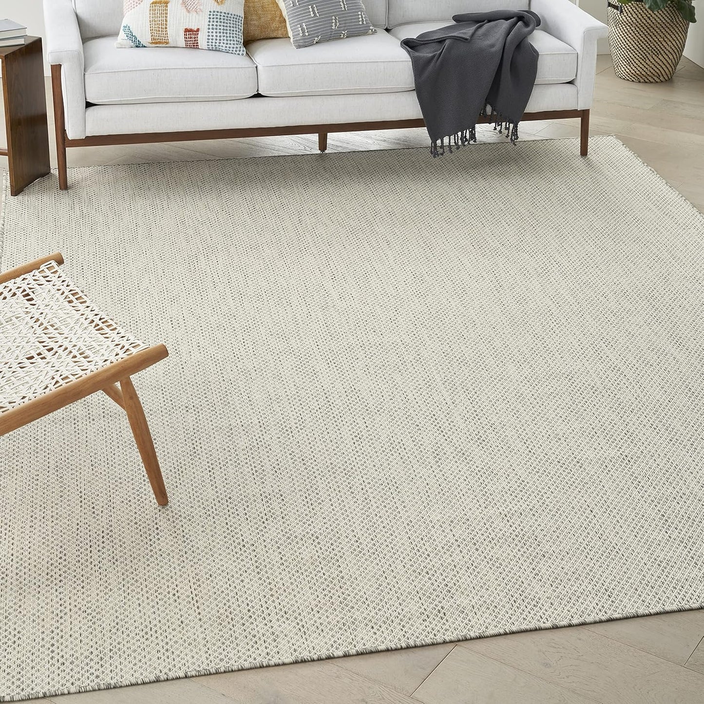 Nourison Home Courtyard Indoor/Outdoor Ivory Silver 9' x 12' Area Rug, Geometric, Easy Cleaning, Non Shedding, Bed Room, Living Room, Dining Room, Deck, Patio, Backyard (9x12)