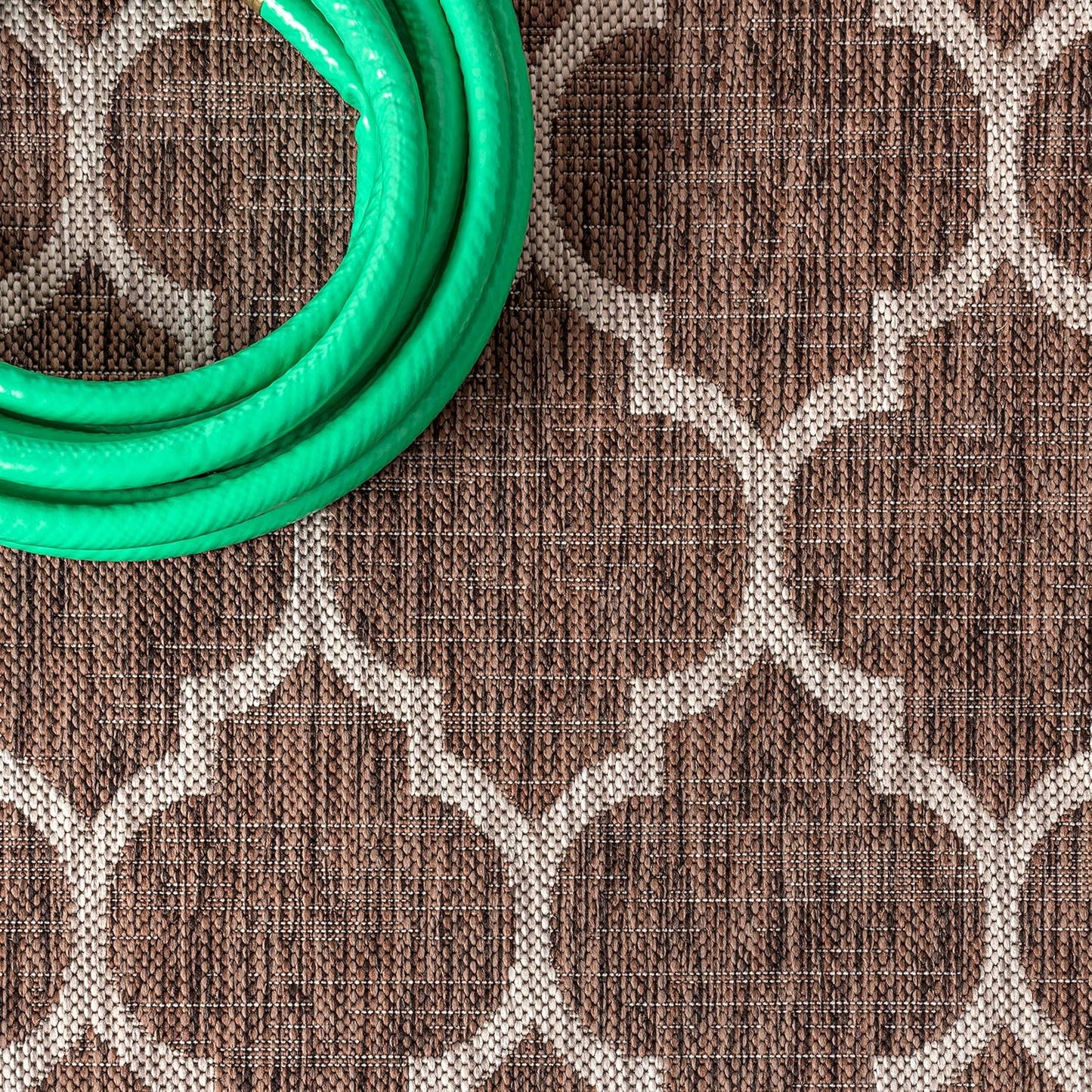 Eyely BMS109B-3SQ Santa Monica Trebol Moroccan Trellis Textured Weave, Pet Friendly, Non-Shedding, Stain Resistant, Easy-Cleaning, Espresso/Taupe, 3' Square, Indoor/Outdoor, Area Rug