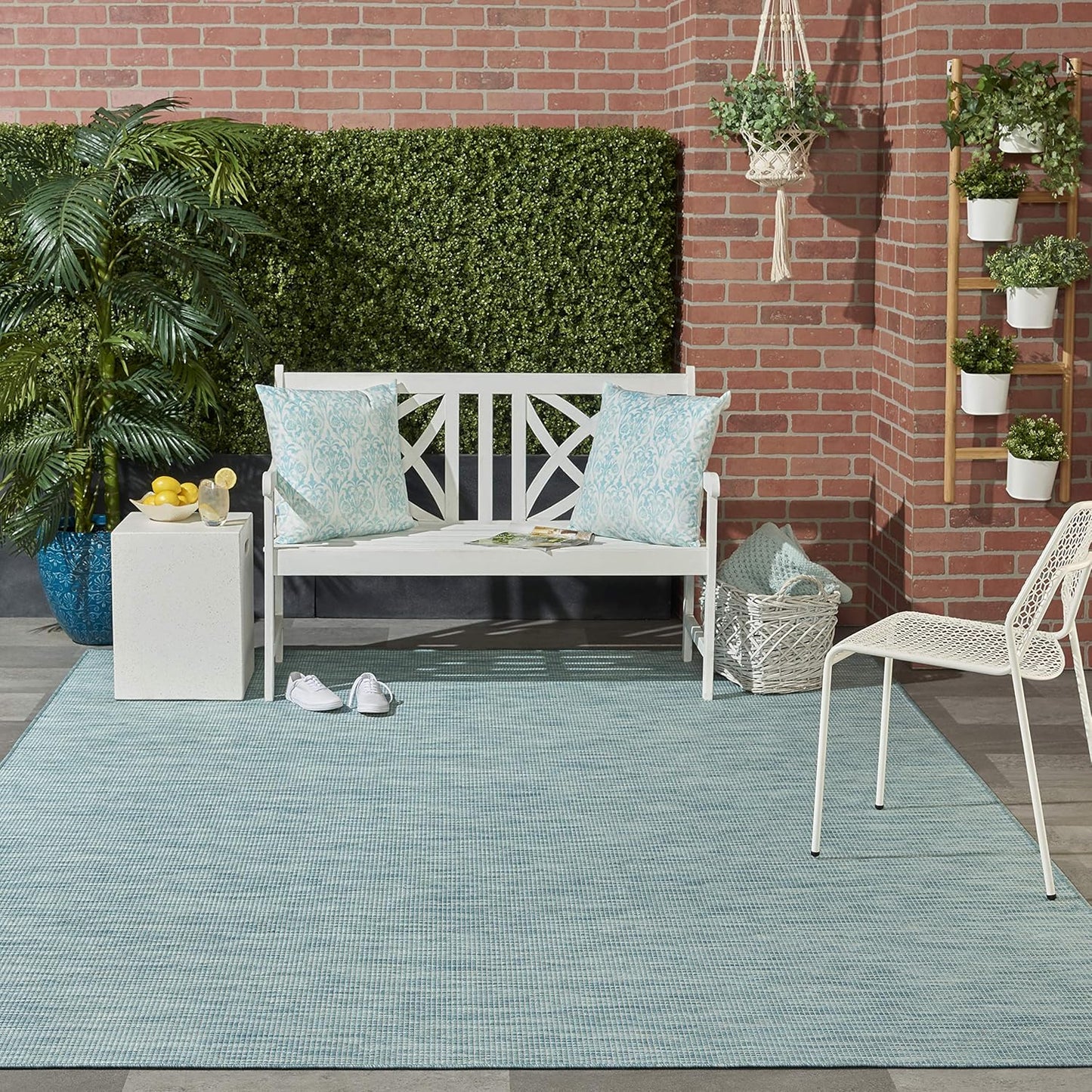 Nourison Positano Indoor-Outdoor Aqua 4' x 6' Area Rug, Easy Cleaning, Non Shedding, Bed Room, Living Room, Dining Room, Backyard, Deck, Patio (4x6)