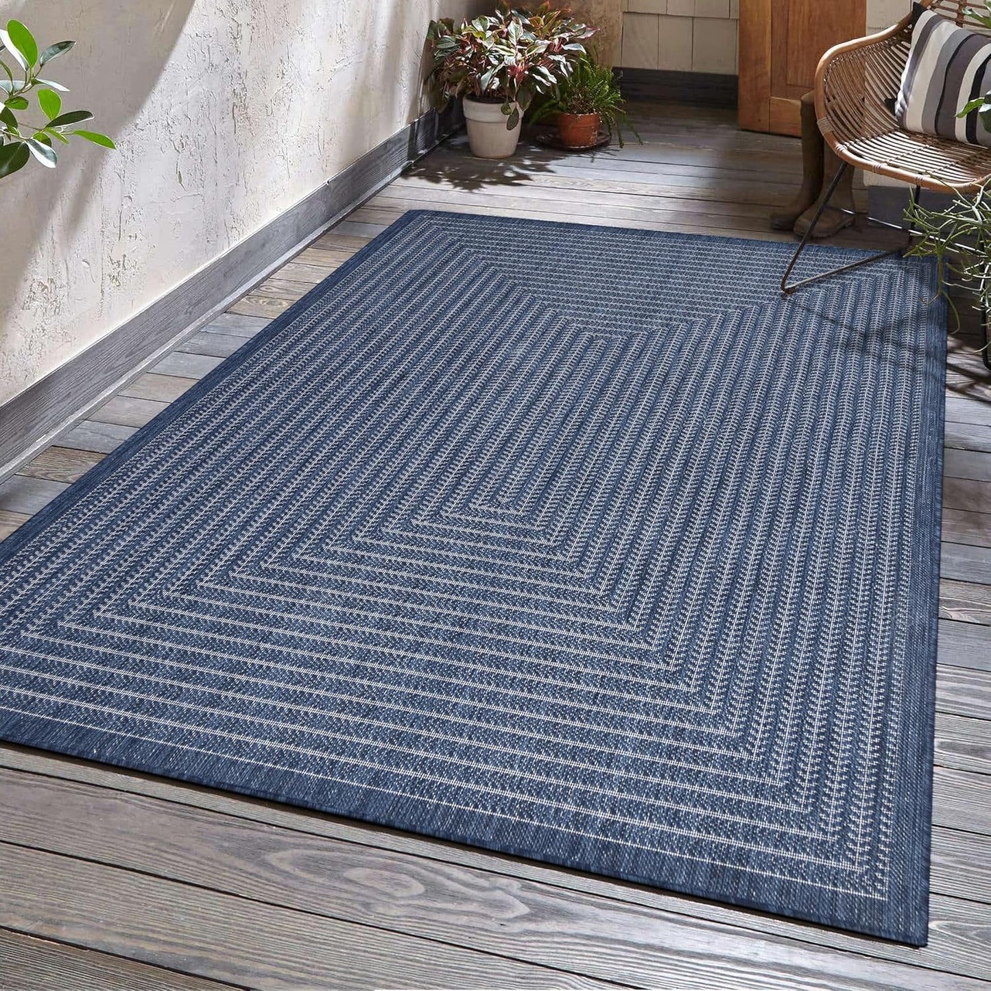 Adiva Rugs Outdoor Indoor Area Rug, Weather Resistant, Easy to Clean, Stain Resistant Floor Mat for Dining Room, Backyard, Deck, Patio (Navy Weiss, 2' x 3')