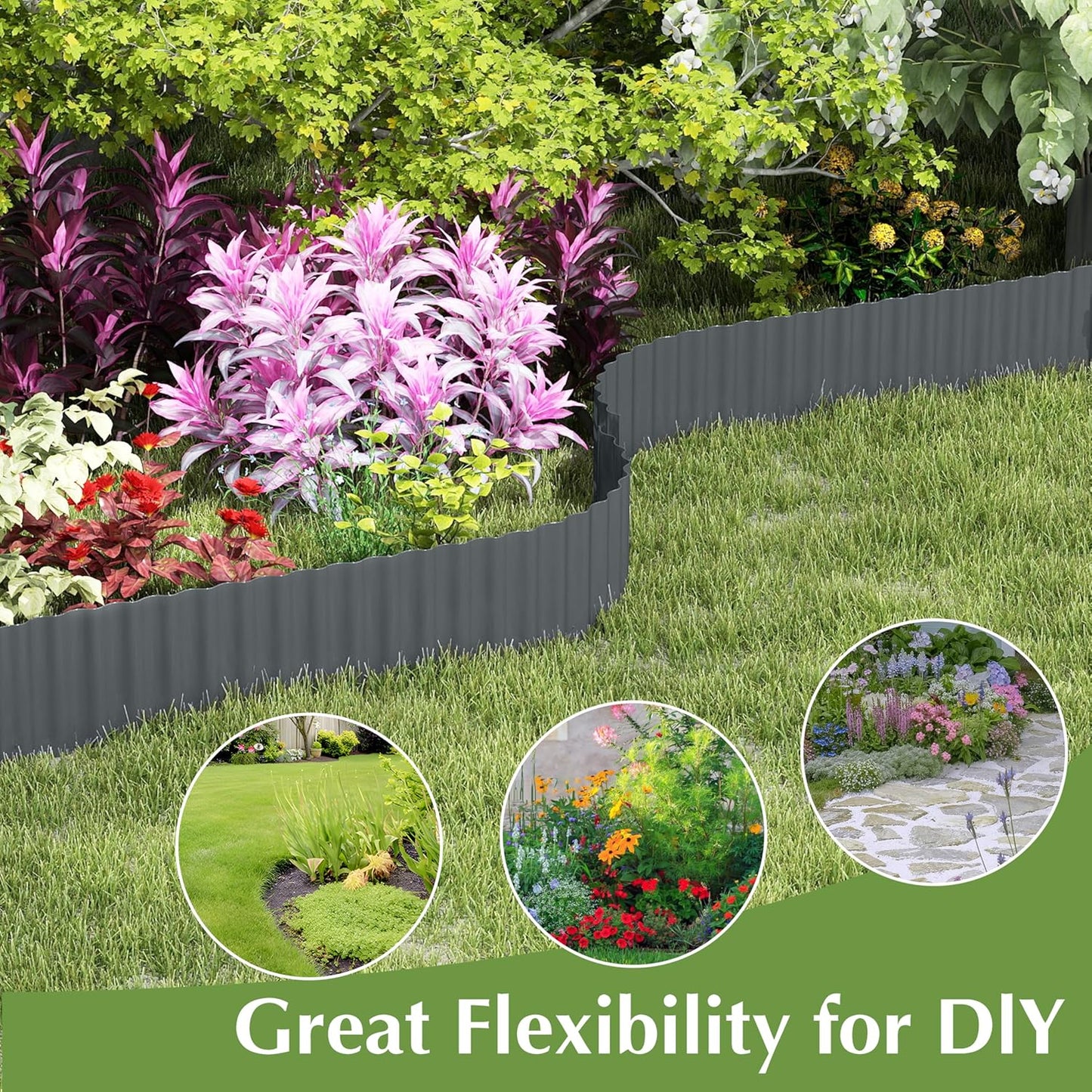 Metal Garden Edging Border, Corrugated Steel Landscaping, DIY for Lawn (Black, 6 Inch x 10FT)