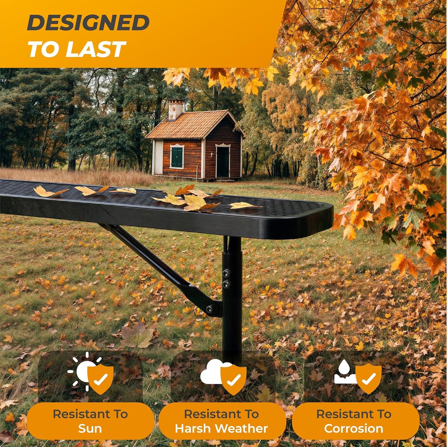 Heavy-Duty Outdoor Metal Bench, Thermoplastic-Coated, Inground, Weatherproof, Commercial-Grade for Parks, Gardens, Patios, Stores & More (8 Ft - Inground, Black)