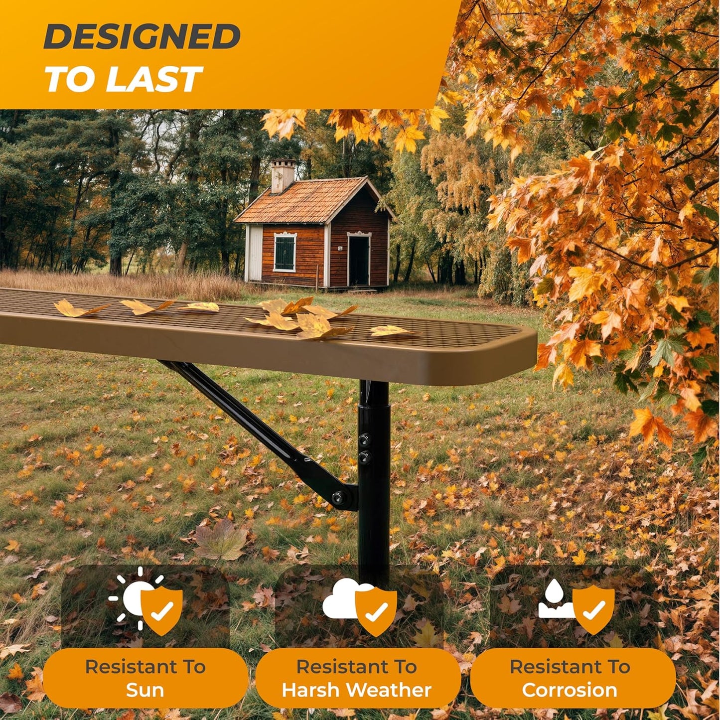 Heavy-Duty Outdoor Metal Bench, Thermoplastic-Coated, Inground, Weatherproof, Commercial-Grade for Parks, Gardens, Patios, Stores & More (6 Ft - Inground, Brown)